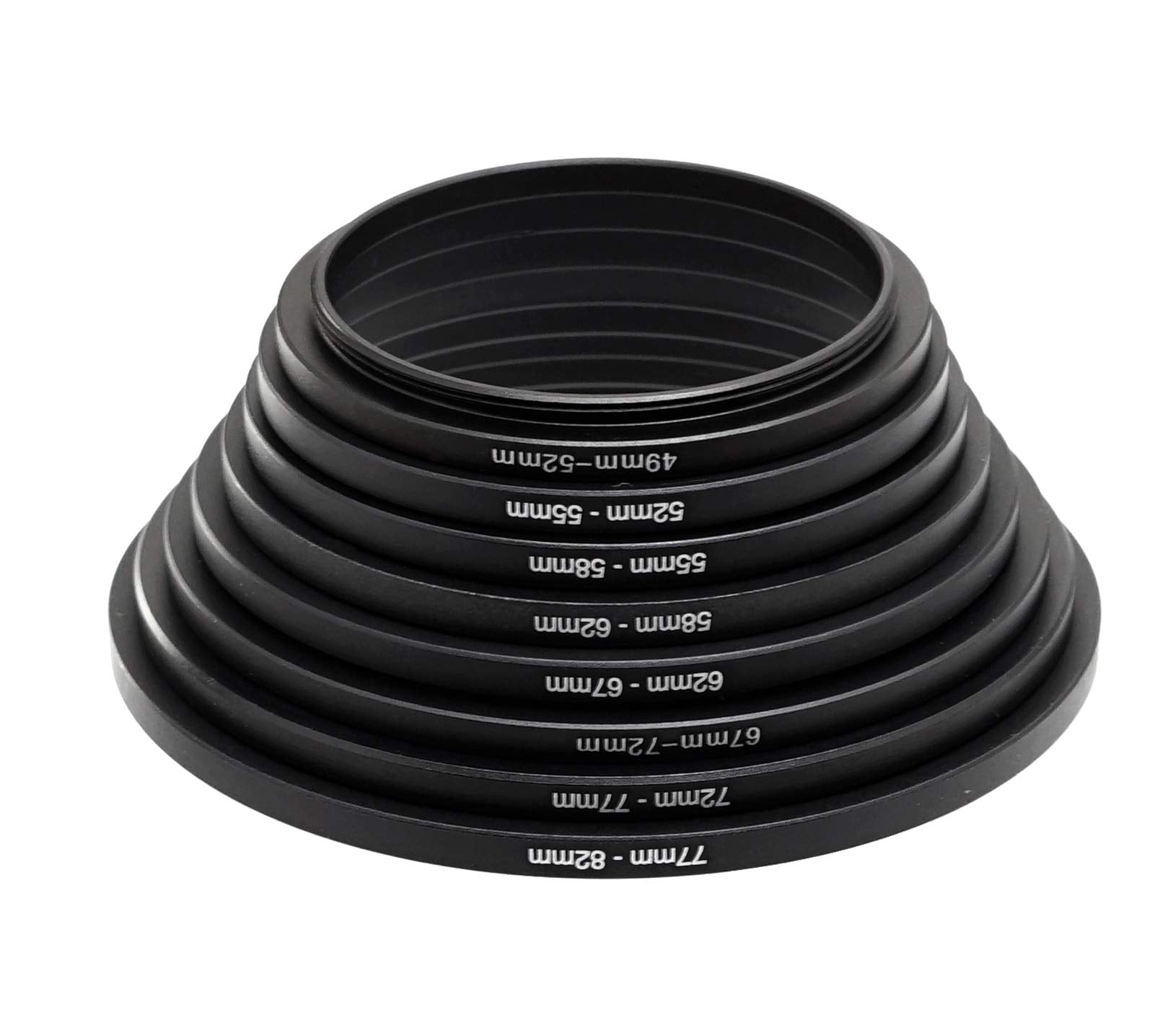 Fotasy Anodized Black Metal Filter Step Up Ring Set, Stepping Lens Adapter Rings 49 52Mm 52 55Mm 55 58Mm 58 62Mm 62 67Mm 67 72Mm