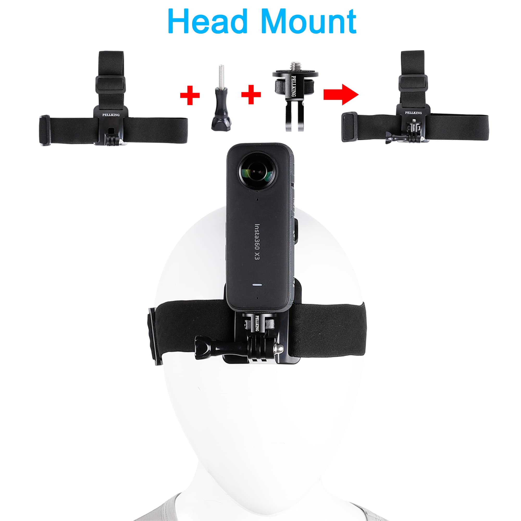 Pellking Accessories Kit For Insta360 X4 Go 3S One X3 X2 X Rs R, 4In1 Chest Strap Mount Harness/Head Mount/Neck Holder/Backpack Strap Mount For Insta 360 Gopro Dji Action Camera