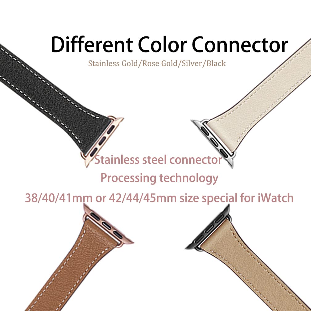 Bestig Compatible With Apple Watch Band 49Mm 46Mm 45Mm 44Mm 42Mm(Series 3 2 1) For Women Men, Genuine Leather Double Tour Slim S