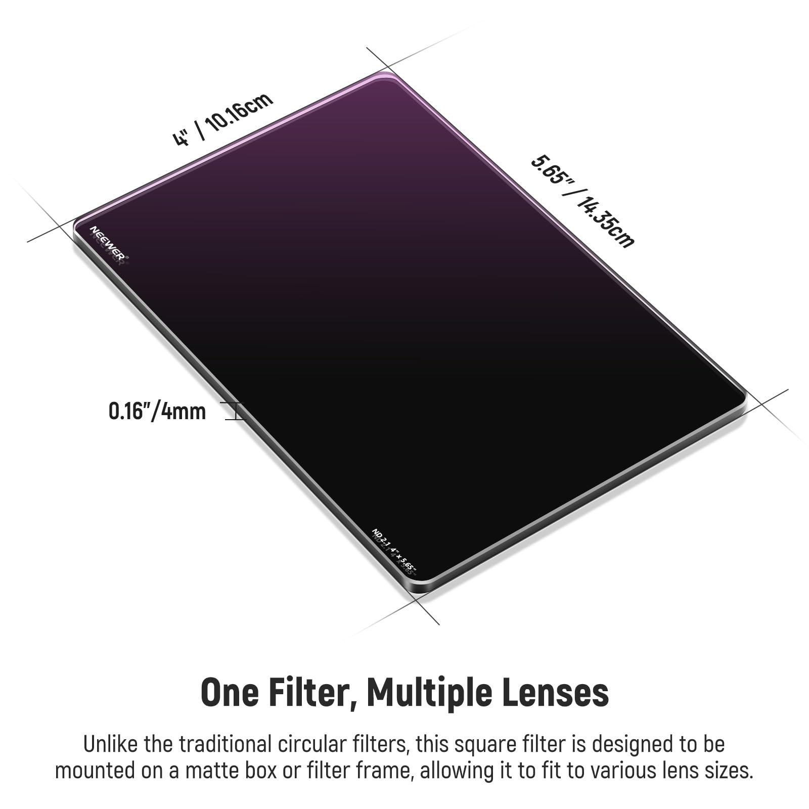 Neewer Nd2.1 (7 Stops) Square Nd Filter, 4''X5.65'' Dual Sided 30 Multi Nano Coated Cinema Neutral Density Filter For Neewer Mat