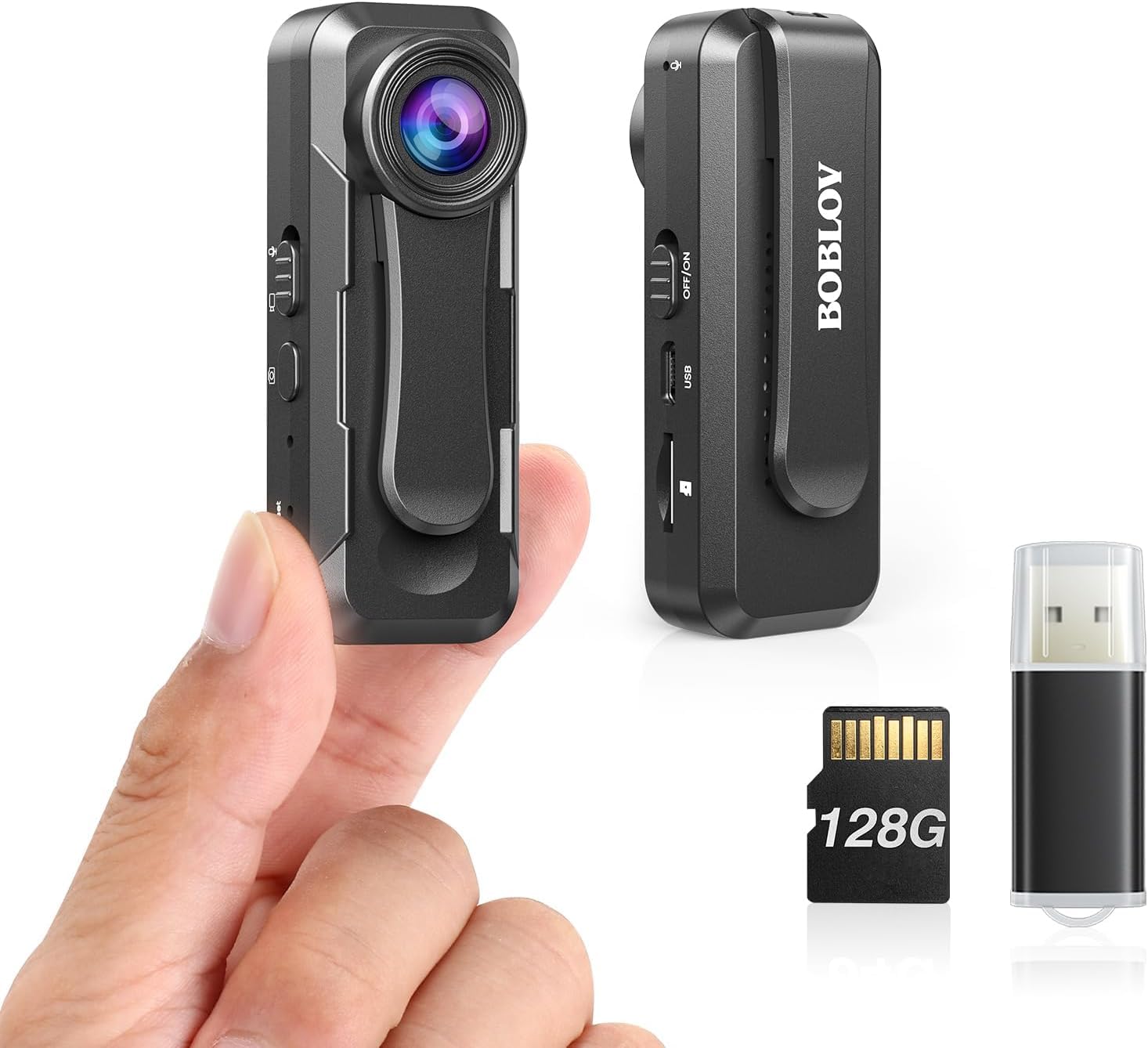 BOBLOV W1 1080P 128GB Body Camera, Wearable Camera Support 90 Minutes with Loop Recording, Easy to Use and Take for Traveling, W