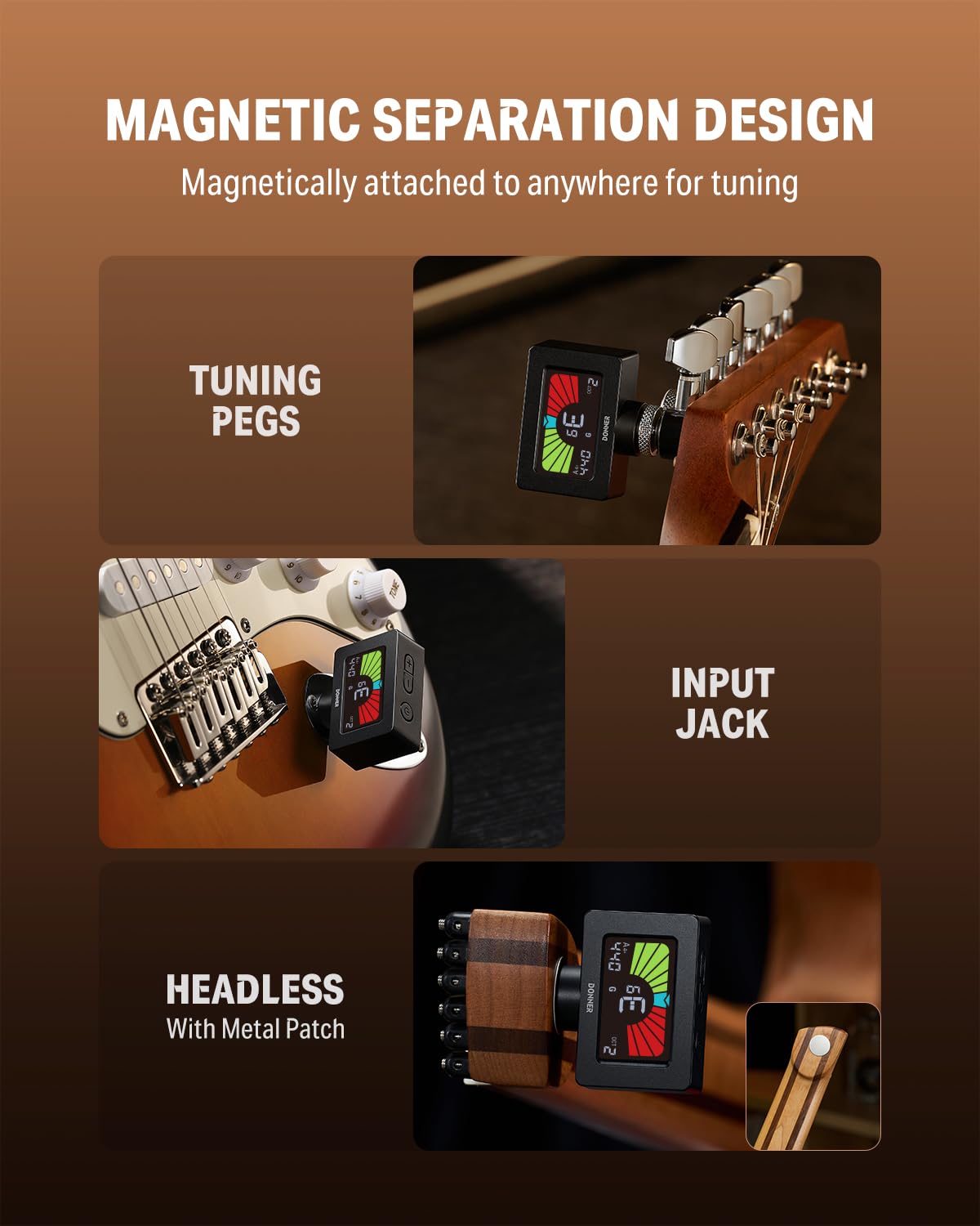 Donner Guitar Tuner Clip On Magnetic Guitar Tuner With Color Lcd Display For Acoustic/Electric Guitar Ukulele Bass Violin Banjo