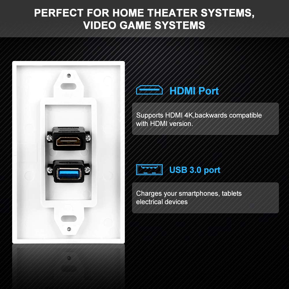 Zexmte Hdmi And Usb 3.0 Wall Plate Hdmi Wall Charger Outlet Mount Socket Face Plate Panel Cover, Usb & Hdmi Port For High Speed