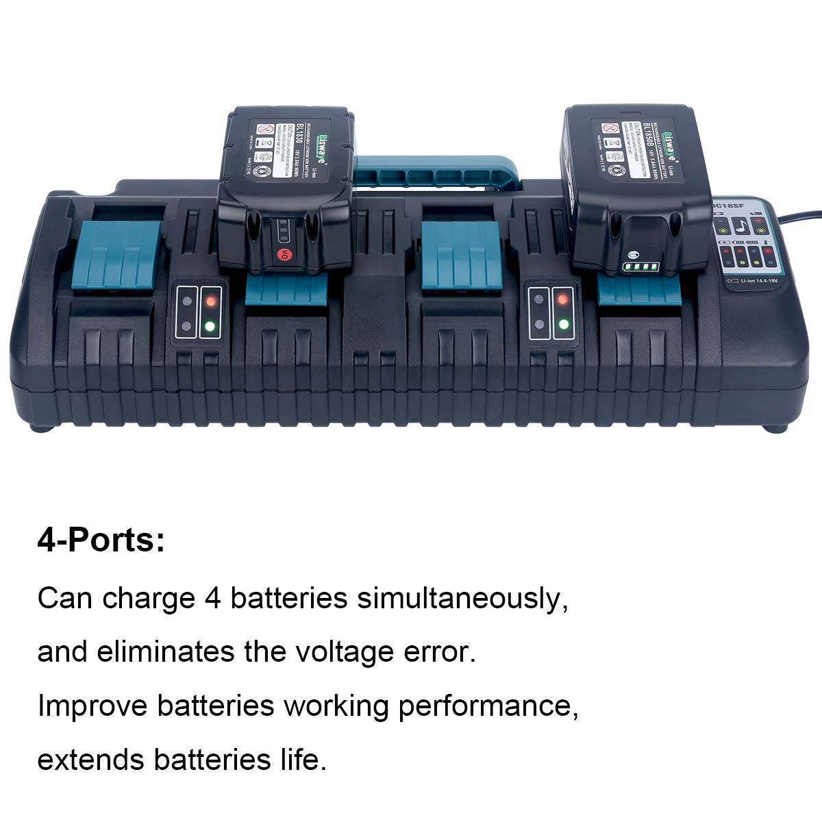 Biswaye 4 Port 18V Rapid Charger Dc18Sf Compatible With Bl1830 Bl1840 Bl1850 Bl1860 Bl1820B Bl1815 Bl1430 Bl1415 Charger Dc18Rc
