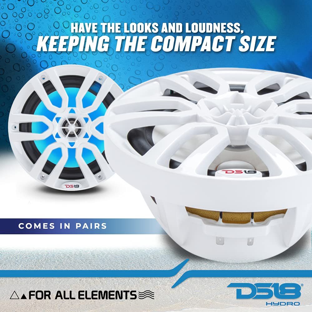 Ds18 Hydro Nxl-8 - High End Coaxial Speaker Pair - 2-Way Marine Speaker W/Integrated Rgb Lights - 375 Watt - 100% Uv Stable - Wa