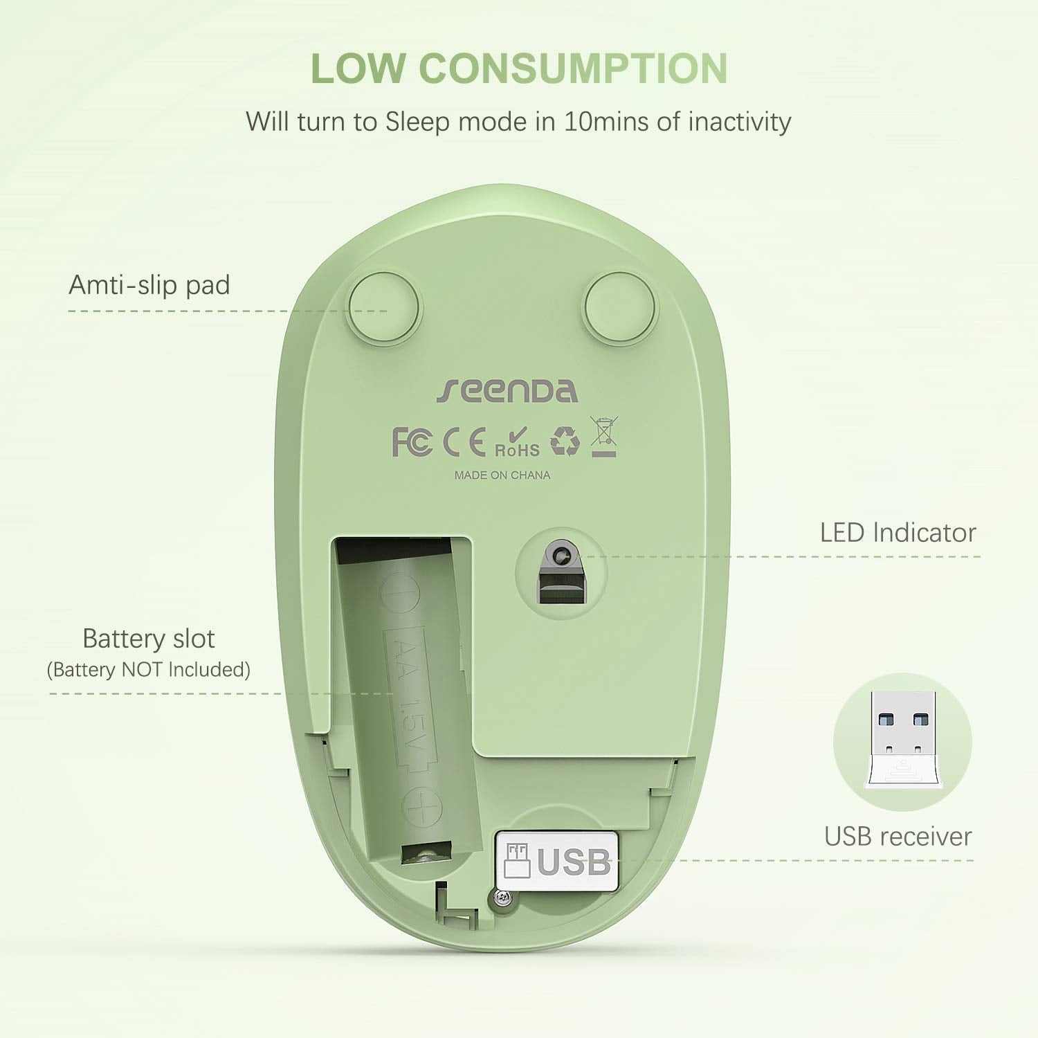 Seenda Wireless Mouse, 2.4G Noiseless Mouse With Usb Receiver Portable Computer Mice For Pc, Tablet, Laptop With Windows System