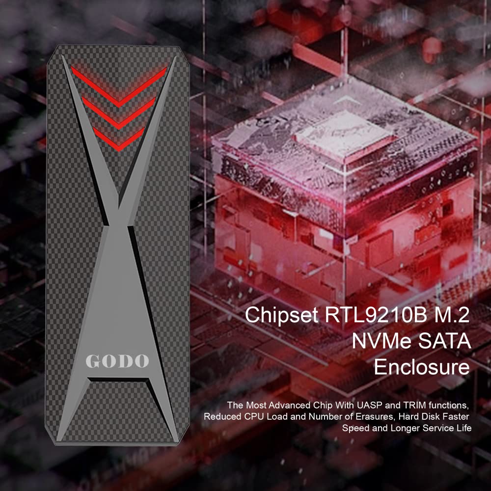 Godo Rgb M.2 Pcie Nvme/Sata Ssd External Enclosure,Portable Usb C To M.2 Nvme Sata Adapter Tool Free,10Gbps 3.1/3.2 Gen 2, Suppo