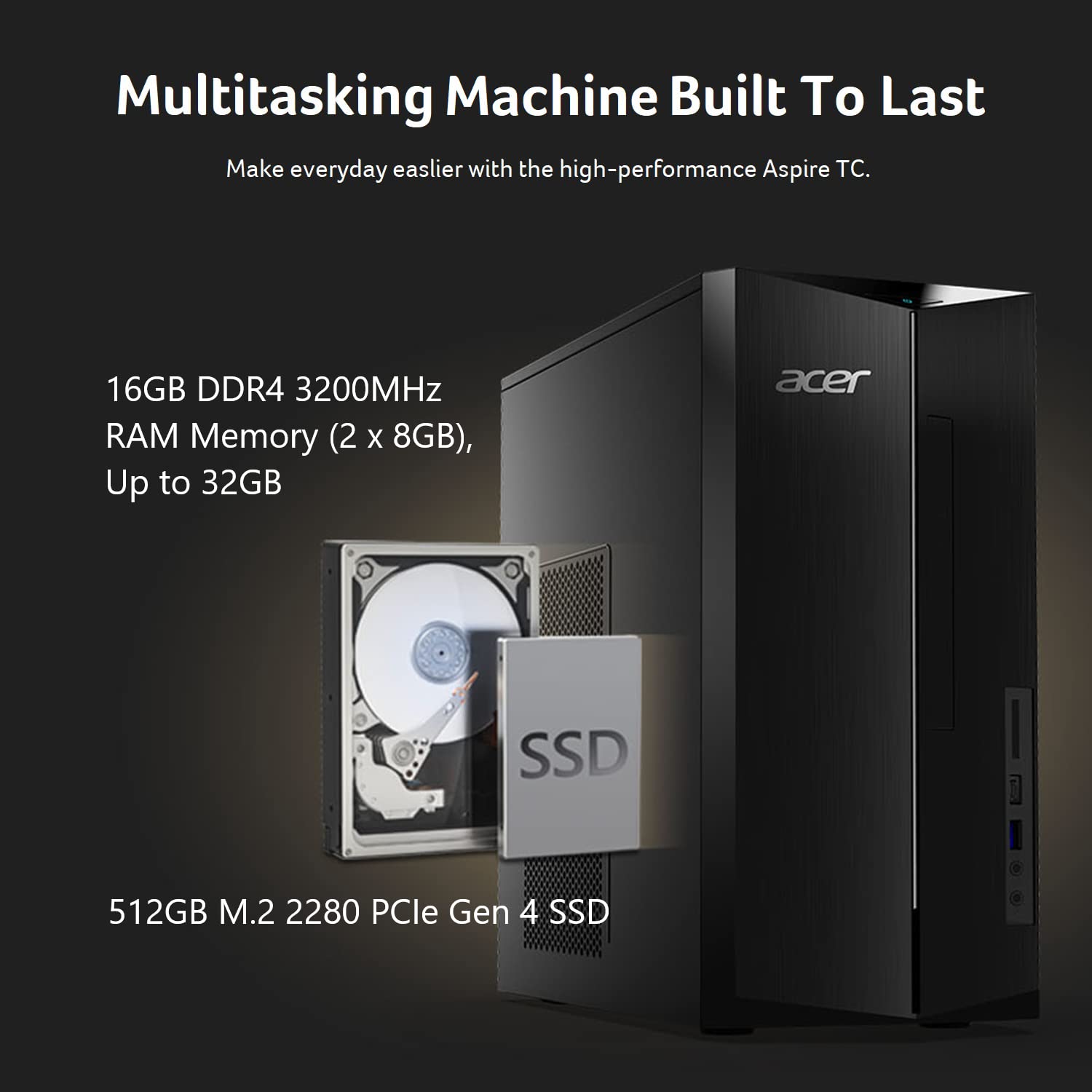 Acer Aspire Tc 1780 Ur11 Desktop | 13Th Gen Intel Core I5 13400 10 Core Processor | 16Gb 3200Mhz Ddr4 | 512Gb M.2 2280 Pcie Gen