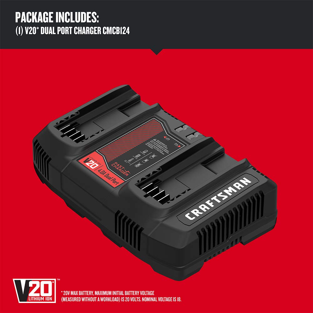 Craftsman V20 Battery Charger, Dual Port, 2.0 Ah (Cmcb124)