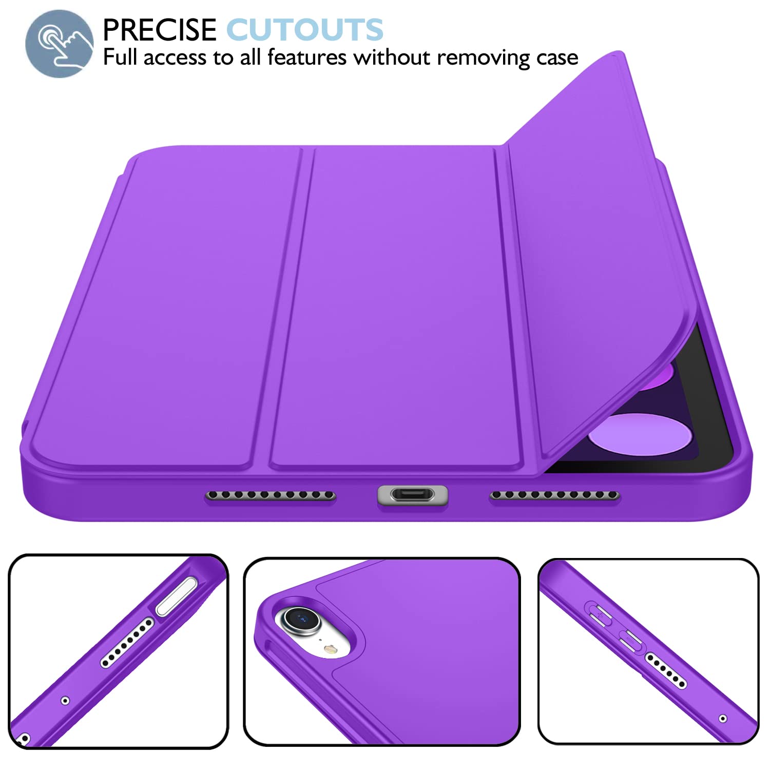 Imieet Ipad Mini 7 Case 2024 (A17 Pro), Ipad Mini 6 Case (8.3 Inch,2021 Model), Ipad Mini 7Th/6Th Generation Case With Pencil Holder, Trifold Stand Smart Case With Soft Tpu Back,Grape Purple