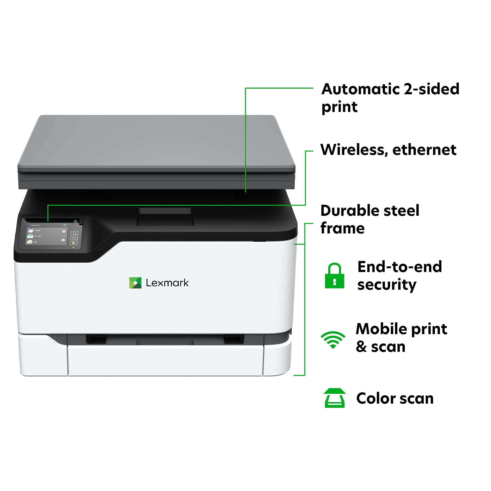 Lexmark Mc3224Dwe Color Multifunction Laser Printer With Print, Copy, Scan, And Wireless Capabilities, Two Sided Printing With F
