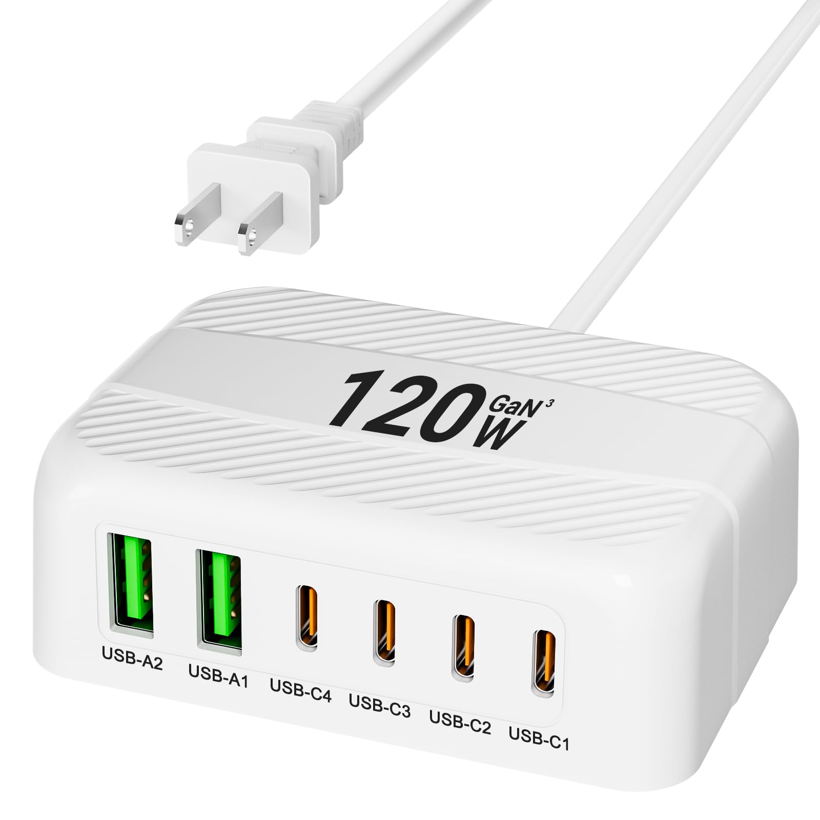 USB C Charger Block, 120W 6 Port USB Charging Station,Multiports with 4 USB C and 2 QC USB A,Portable PD Fast Wall Charger for i