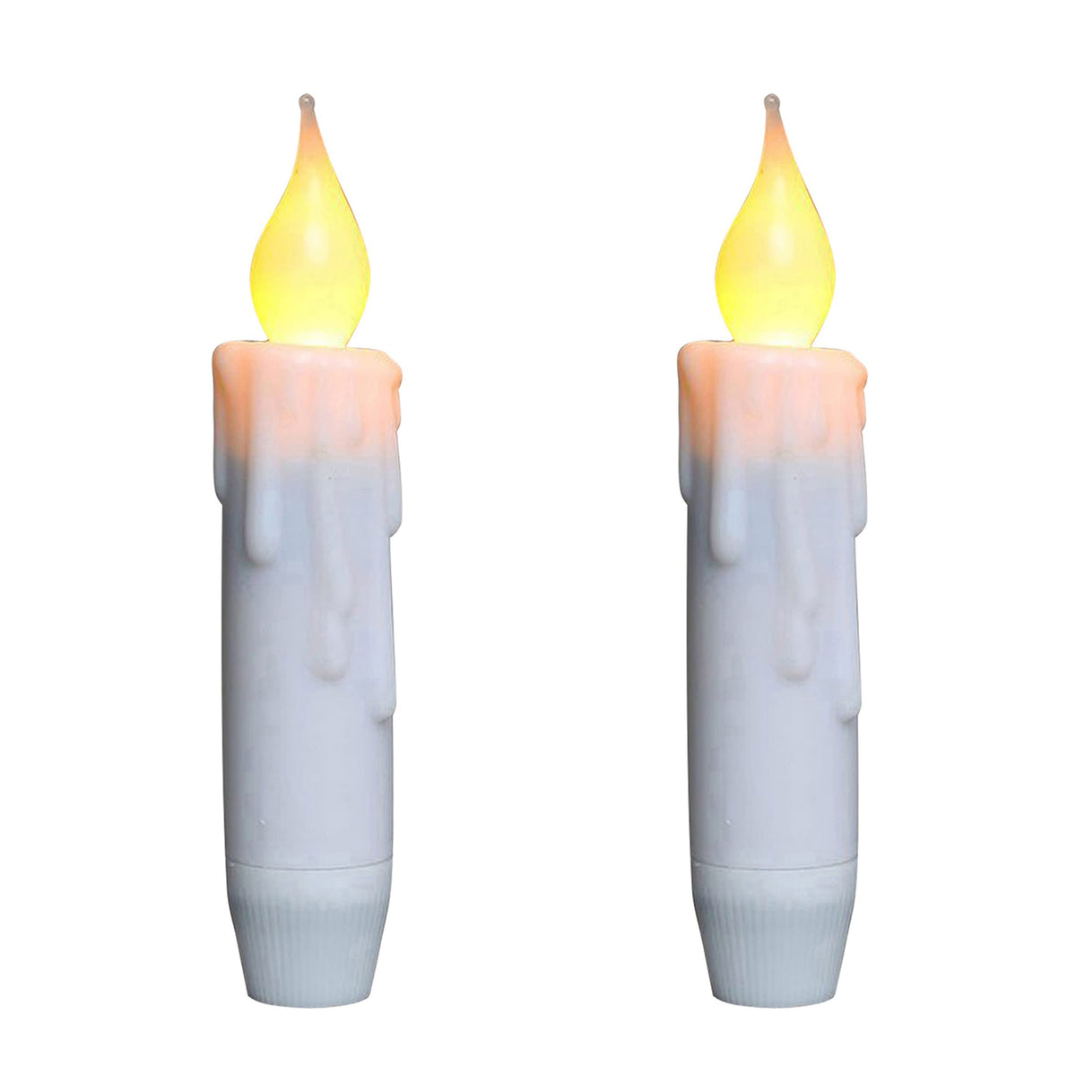 Cvhomedeco. Flickering Taper Candles Led Drip Flameless Candles, Battery Operated With Timer, White, 4-3/4 Inch, Set Of 2