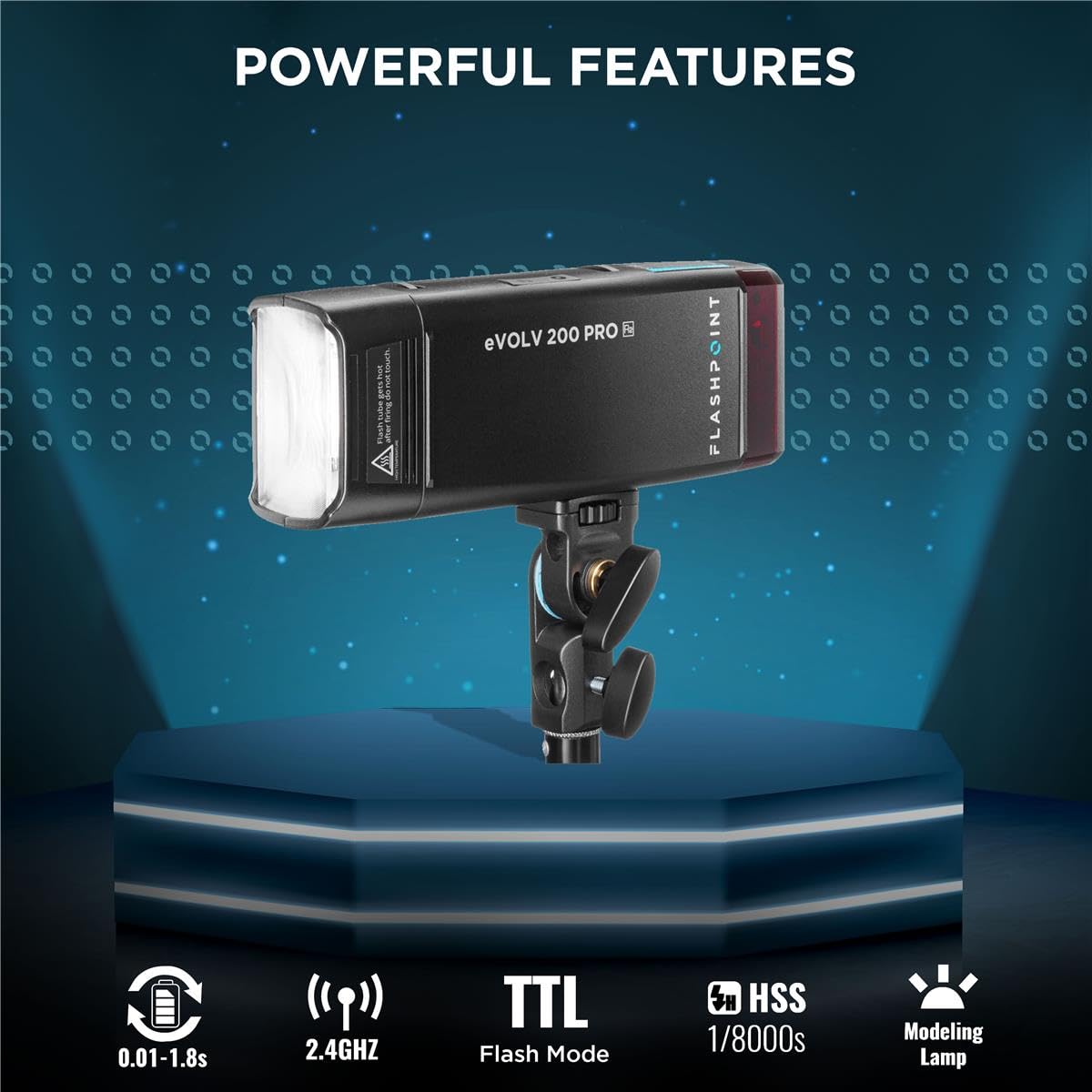 Flashpoint eVOLV 200 Pro TTL Pocket Flash Kit - 200Ws, 1/8000 HSS, 2900mAh Battery, Bare Bulb/Speedlite for Camera Photography