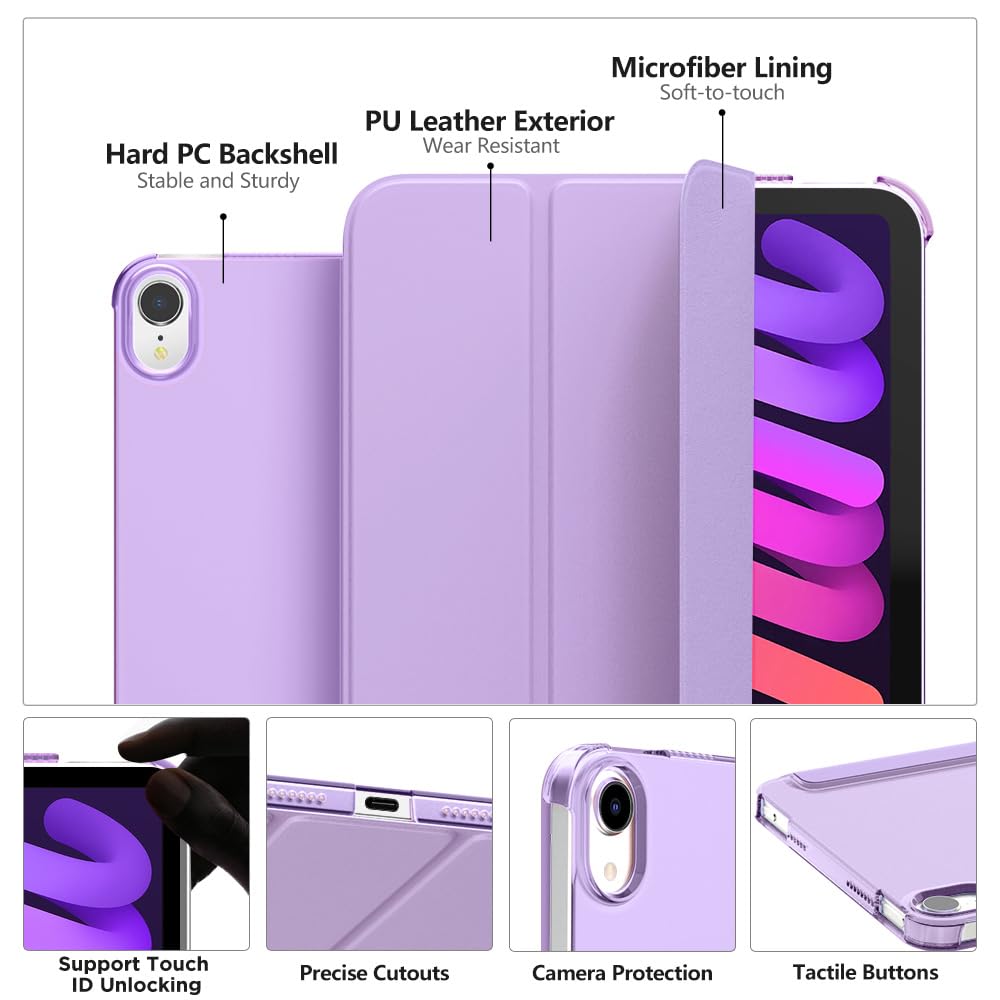MoKo for iPad Mini 7 (A17 Pro) Case 2024,iPad Mini 6 Case 2021,8.3 inch iPad Mini 7th/6th Generation Case,Slim Lightweight Hard Back Shell Stand Cover for iPad Mini 2024 with Touch ID, Lilac