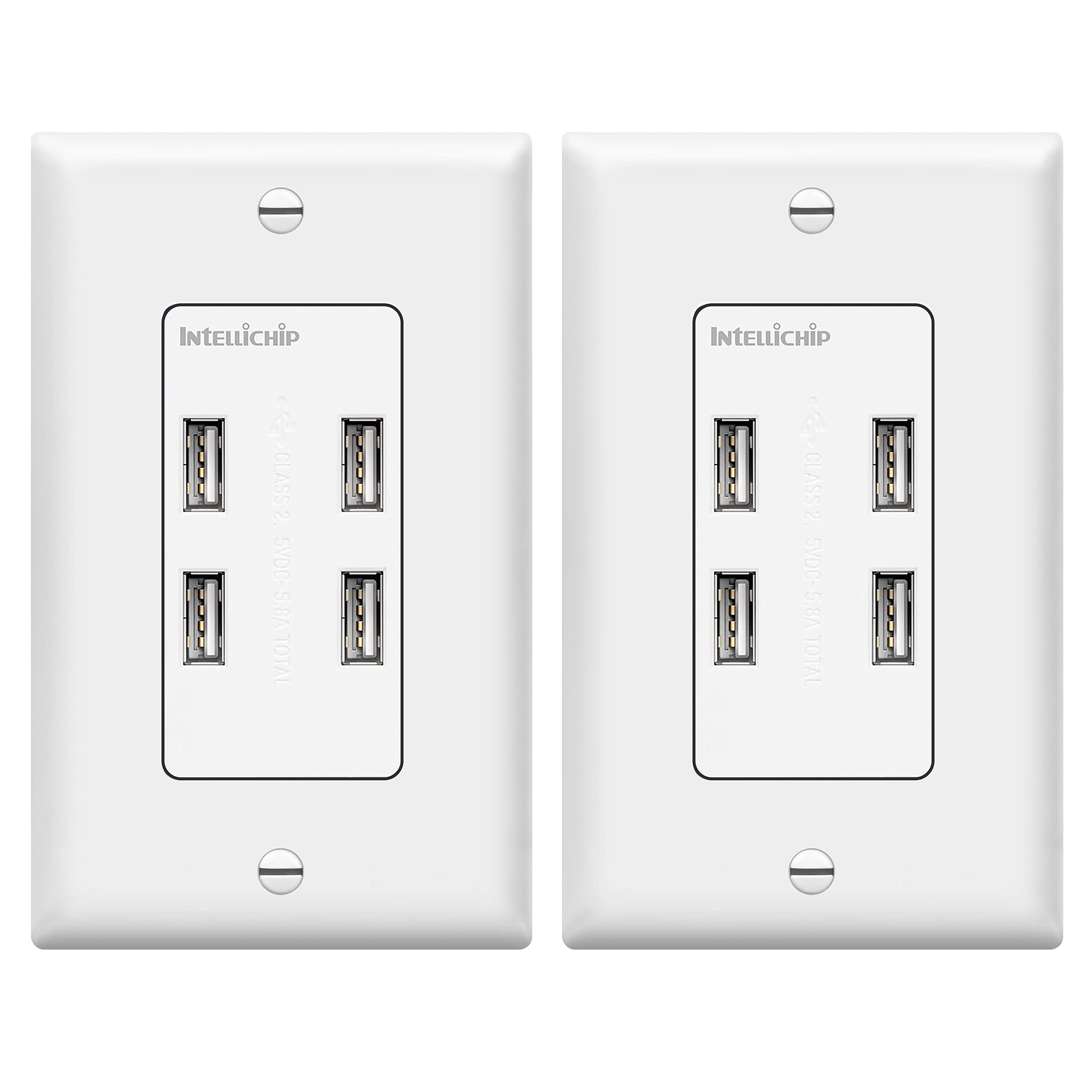 TOPGREENER 5.8A Ultra High Speed USB Quad 4-Port Wall Outlet Receptacle, Compatible with iPhone SE/11/XS/XR/X/8, Samsung Galaxy 