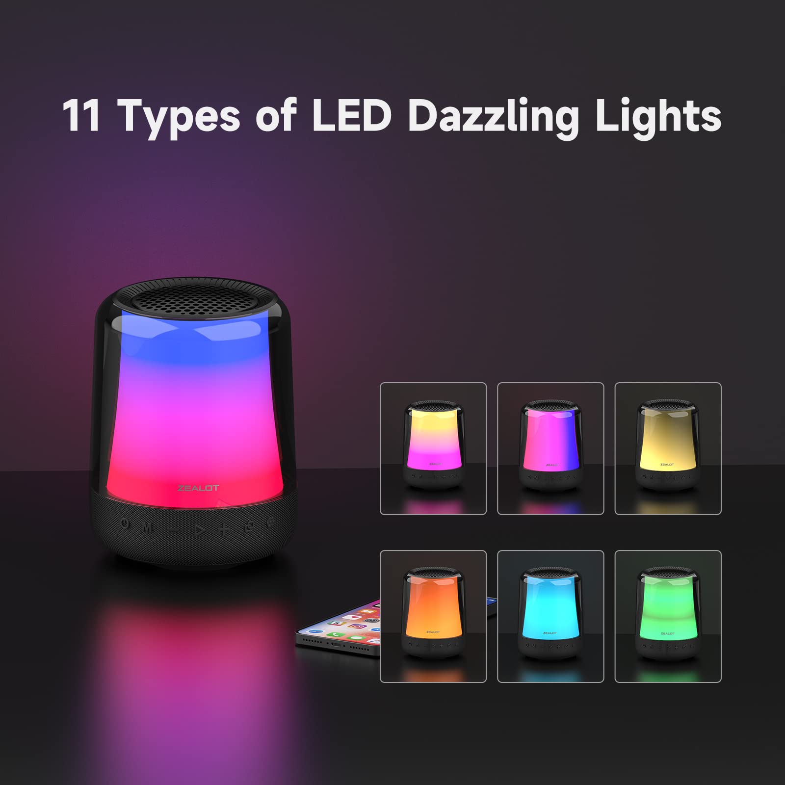 Zealot Bluetooth Speaker, Portable Bluetooth Speaker With Lights, 24W Loud Hd Stereo Sound,Wireless Speaker,V5.2 Bluetooth, Dual Pairing,Tf Card/Usb/Aux For Party,Home,Outdoor