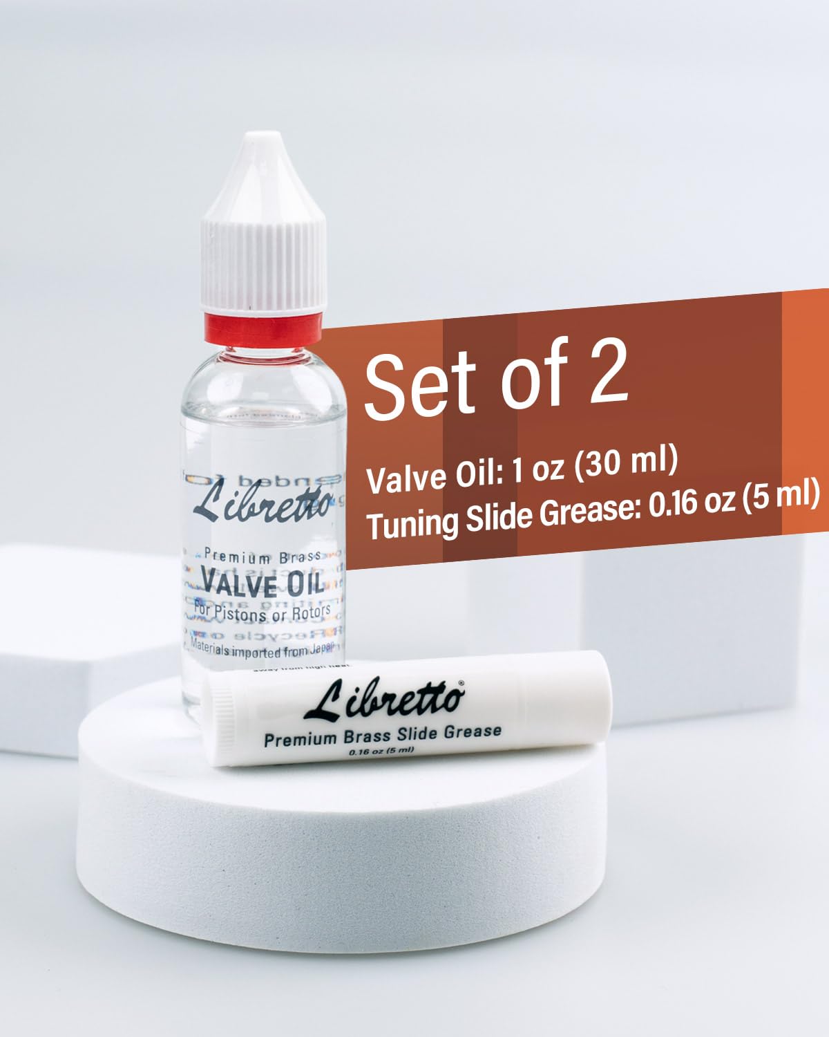 Libretto Brass Lubricant Bundle, Set Of 2, 1 Oz Valve Oil + 0.16 Oz Slide Grease   Odorless, Pure, Materials From Japan, Special