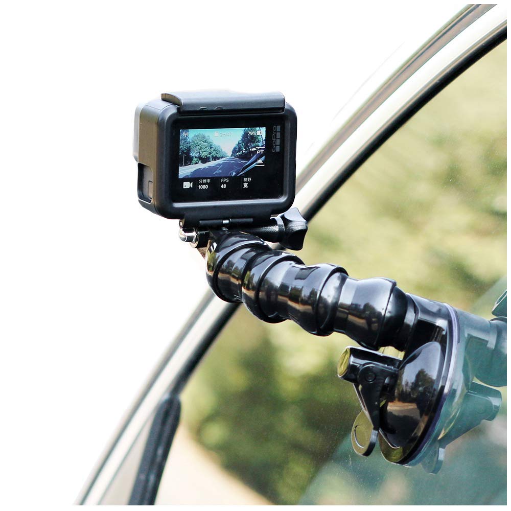 Surewo Flexible Gooseneck Suction Cup Car Mount Holder For Gopro 13, Flexible Extension Car Windshield Mount With Phone Mount Fo