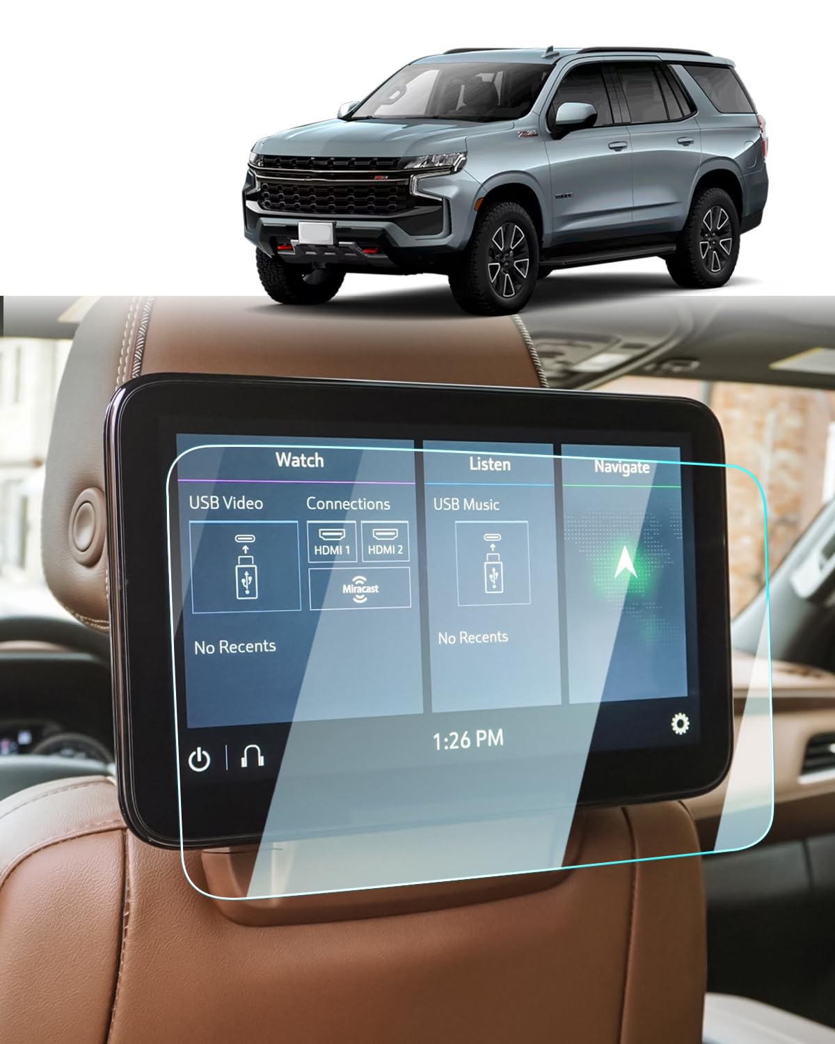 Bixuan 2 Pack Tempered Glass Screen Protector For 2021-2025 Chevy Tahoe Accessories Back Seat Dual Entertainment Tv 12.6 Inch Touch Screen Protection Against Scratches And Fingerprints