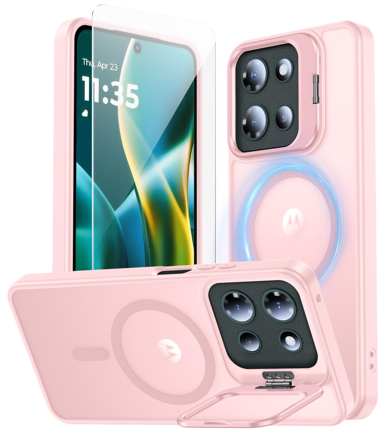 Tobovon For Motorola Moto G 2025 Case, Fits Magsafe, With Built-In Camera Ring Stand & Sceen Protector, Slim Translucent Matte M