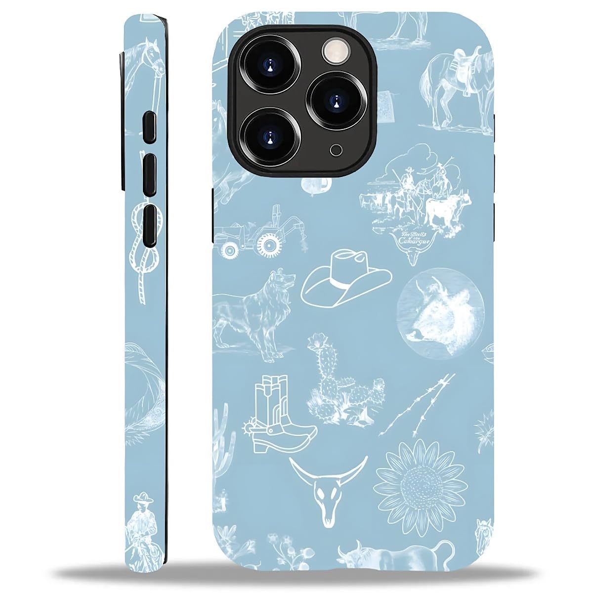 Akinmi Case For Iphone 11 Pro,Blue Shadow Horse Exquisitely Pattern Double Protective Phone Cover Cases Soft Silicone For Iphone