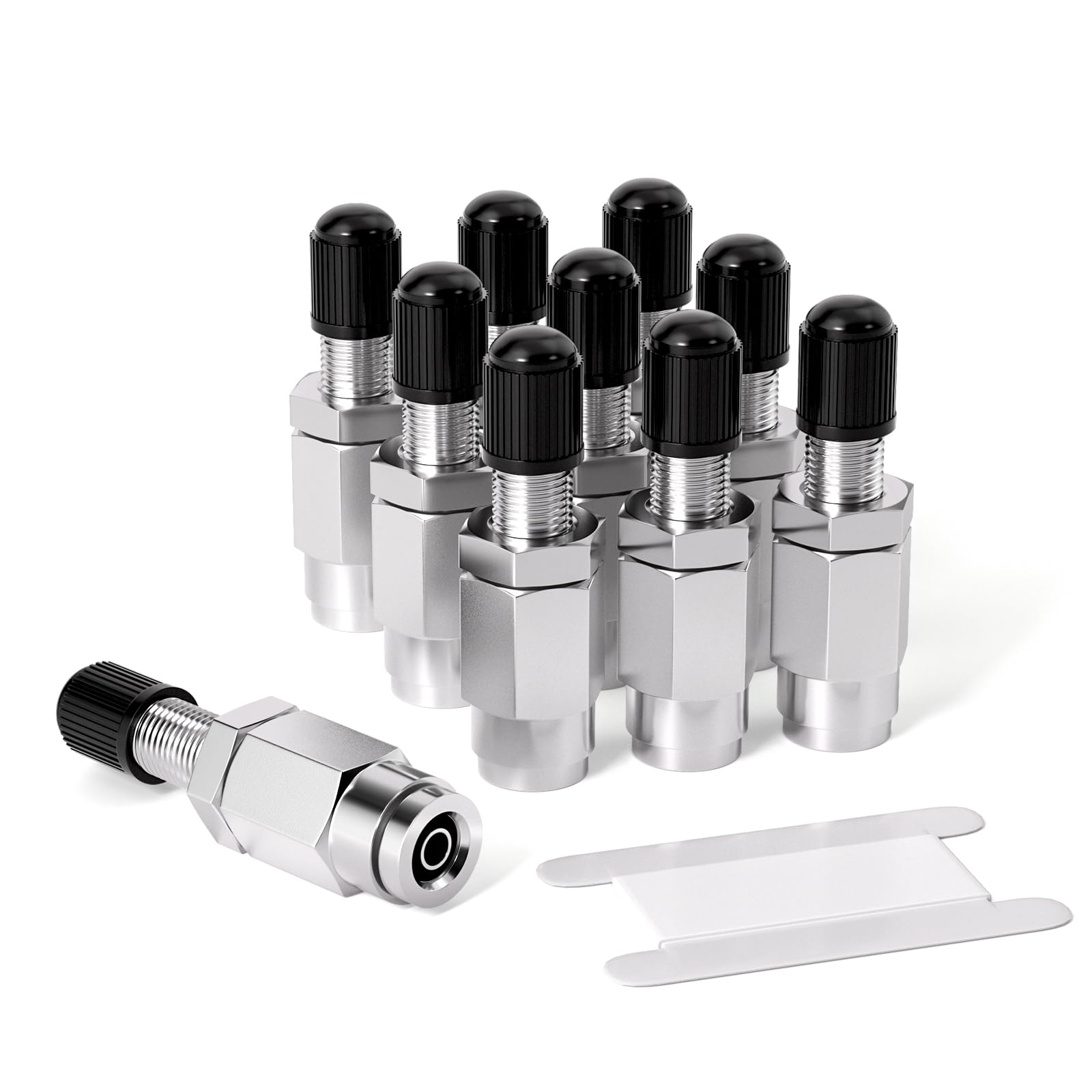 Gasher 10Pcs 1/4''''Od Nickel Plated Brass Air Inflation Schrader Valve With Push Connection, 1/4'''' Od Air Line Tubing, Air Li