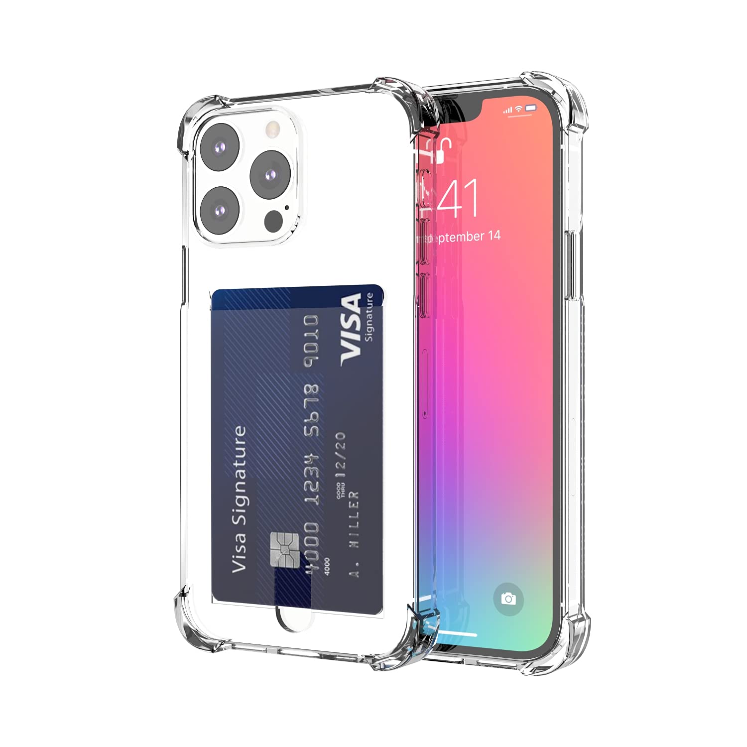 Wuwedo For Iphone 13 Pro Max Clear Card Case, Protective Shockproof Tpu Slim Wallet Case With Card Holder