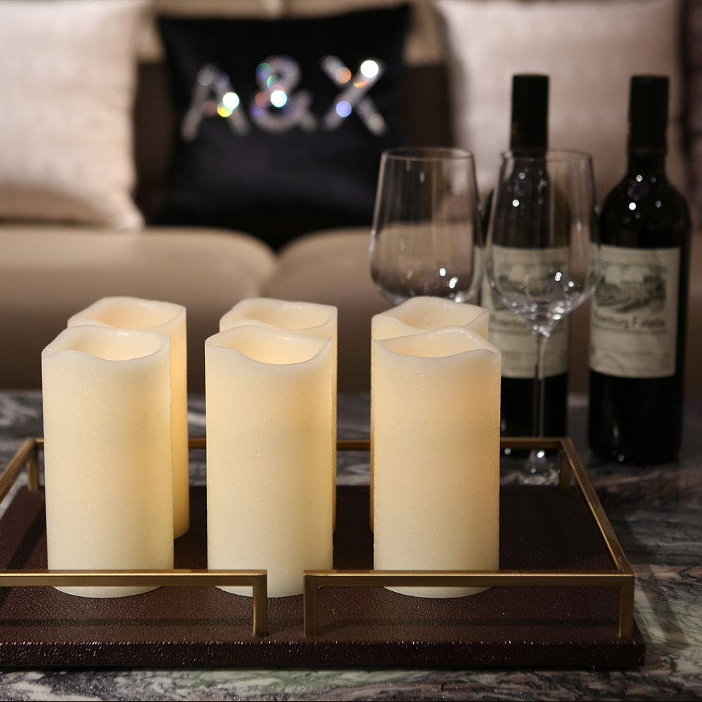 H-Blossom Flickering Flameless Candles Battery Operated Real Wax Pillar Candles Led Candles With Cycling 5H Timer Pack Of 6 (3 X