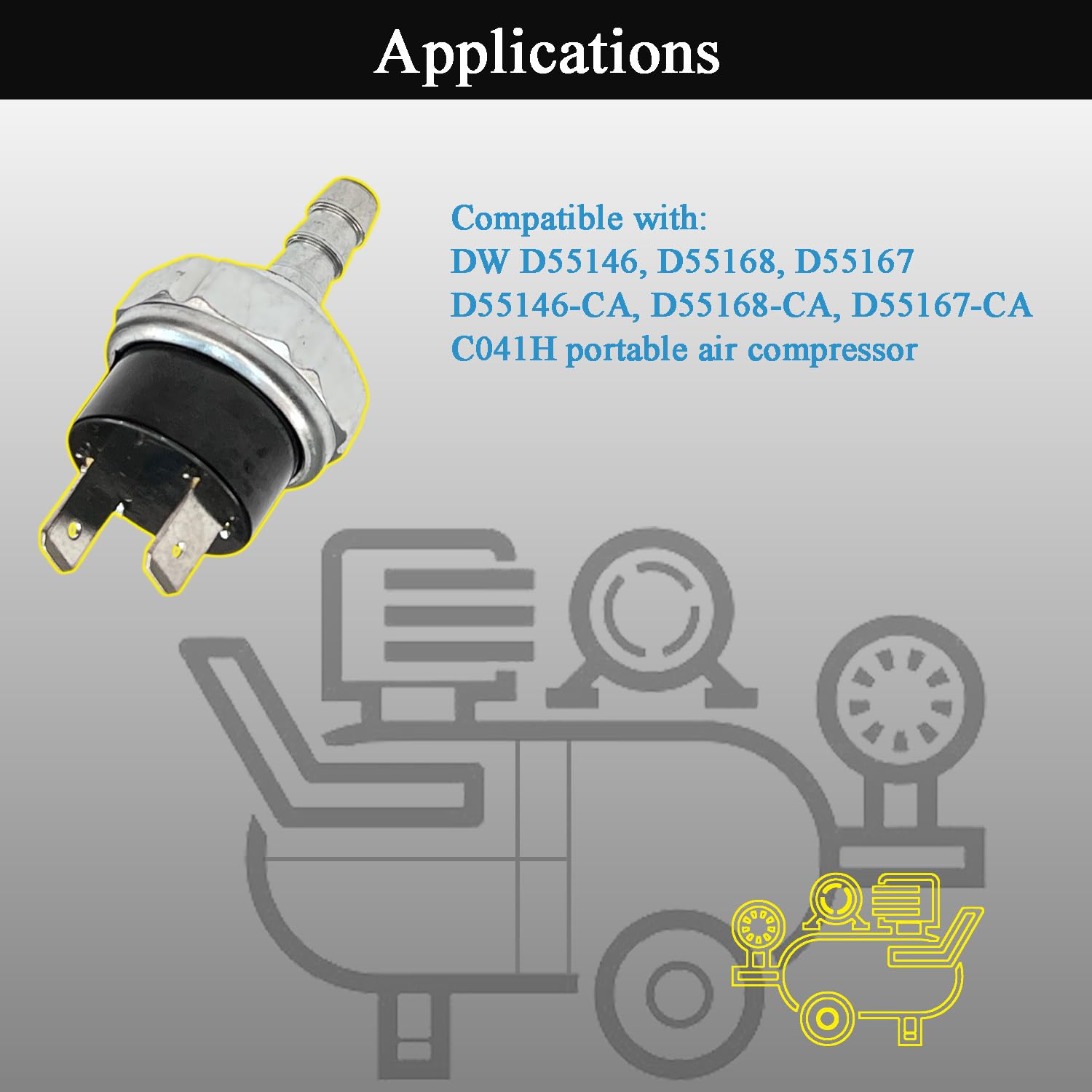 Llannder 160 200 Psi Air Compressor Micro Pressure Power Switch For Dewalt Porter Air Compressor Pressure Switch D55168 Replaces