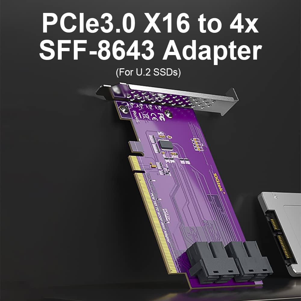 Pcie To Sff-8643 Adapter For U.2 Ssd, X16, (4) Sff-8643, Requires Motherboard Bios Support For Bifurcation. Support Windows 10/2