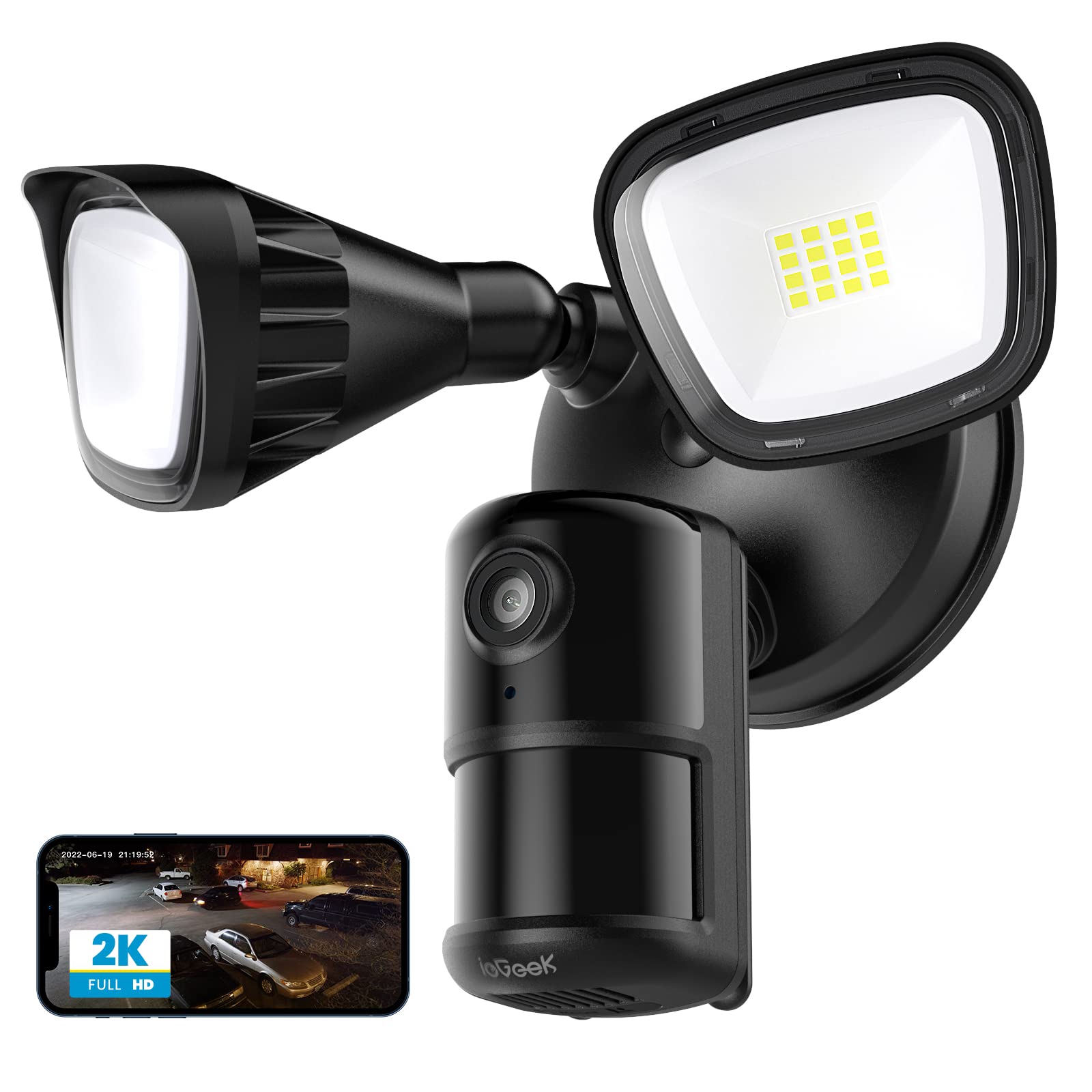 Iegeek Floodlight Camera Outdoor, 2K Wired Home Smart Security Cameras, 2.4G Wifi Flood Light Camera With Motion Sensor, Wiring 2600 Lumens Cam, Color Night Vision,Siren,2 Way Audio, Works With Alexa