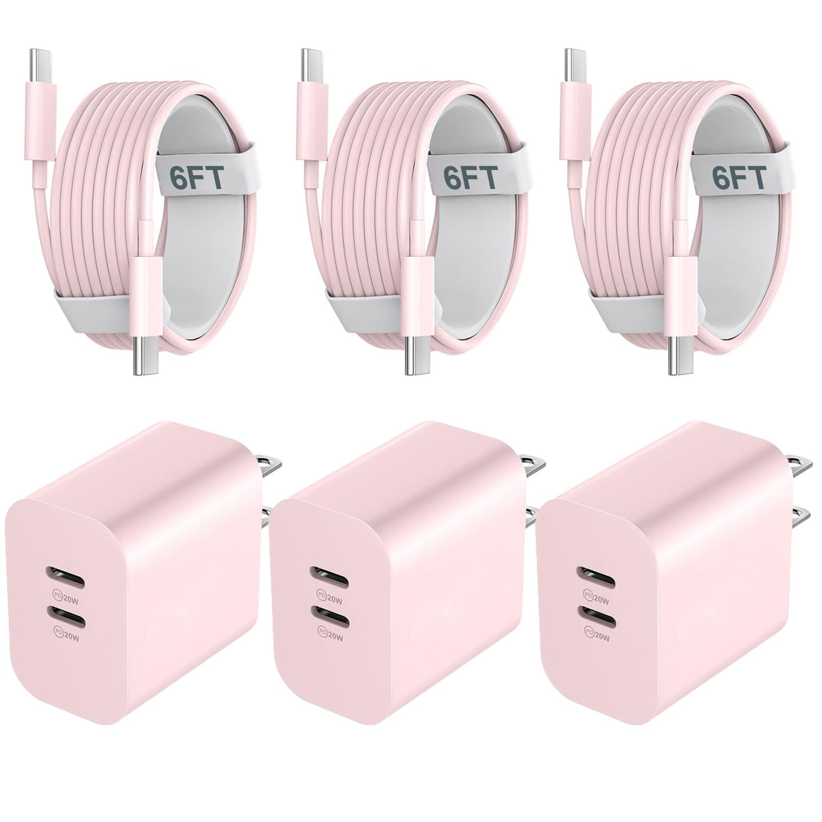 Usb C Fast Charger Block, 20W Dual Port Usb C Fast Charger Block With 6Ft Long Usb C To C Charging Cable Cord For Iphone 15 Pro