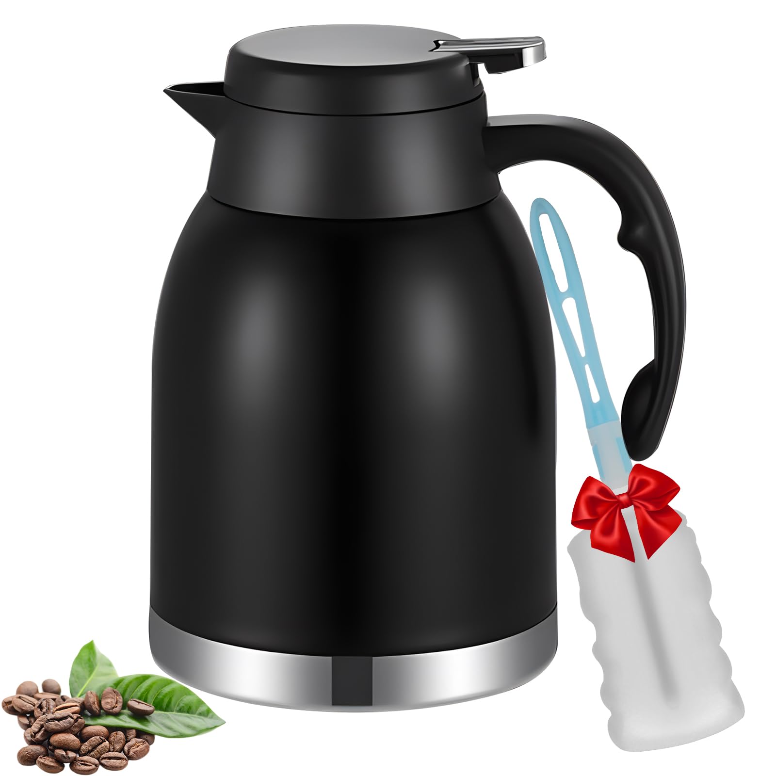 Thermal Coffee Carafe Dispenser, 54Oz Stainless Steel Double Wall Unbreakable Vacuum Thermos Flask 1.6L Water Tea Pot Pitcher Fo