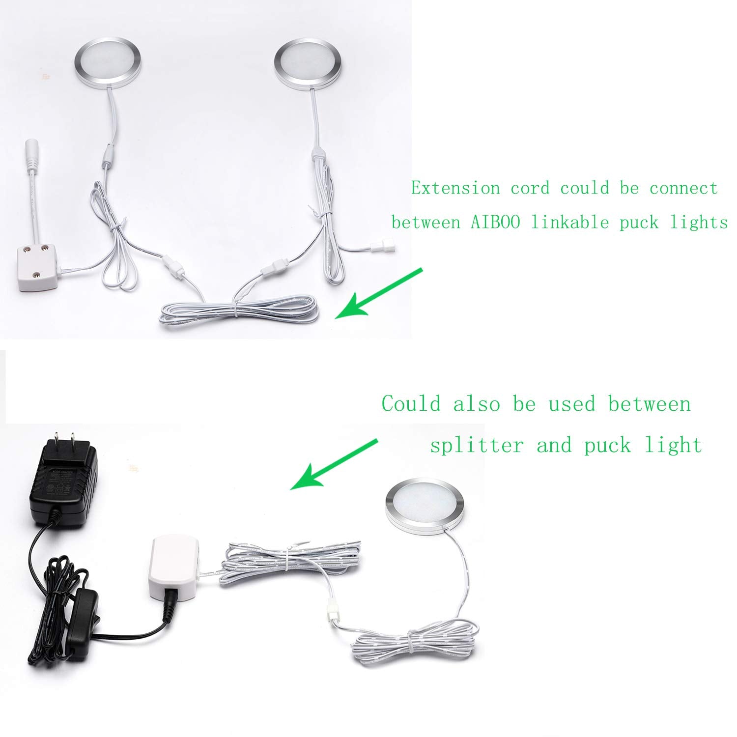 Flexible Extendable Cables For Aiboo Led Under Cabinet Lighting Kit White Cord 60 Inch Extension Cords (2 Pin White Cords, 4 Pac
