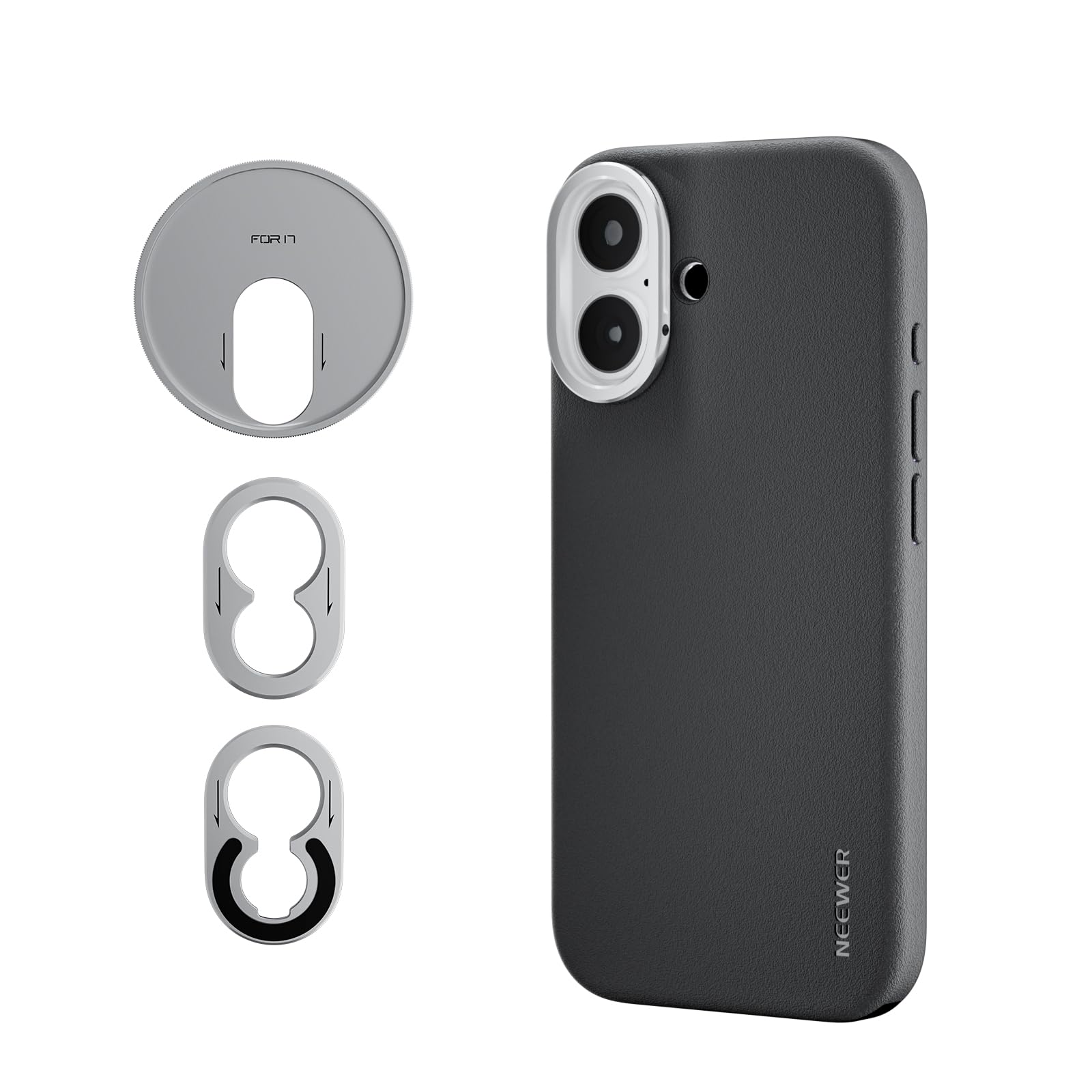 NEEWER Phone Case for 17 Only, Modular Protective TPU/PC Phone Cover with 67mm Filter Ring, 17mm Lens Backplate, T Mount Lens Ad