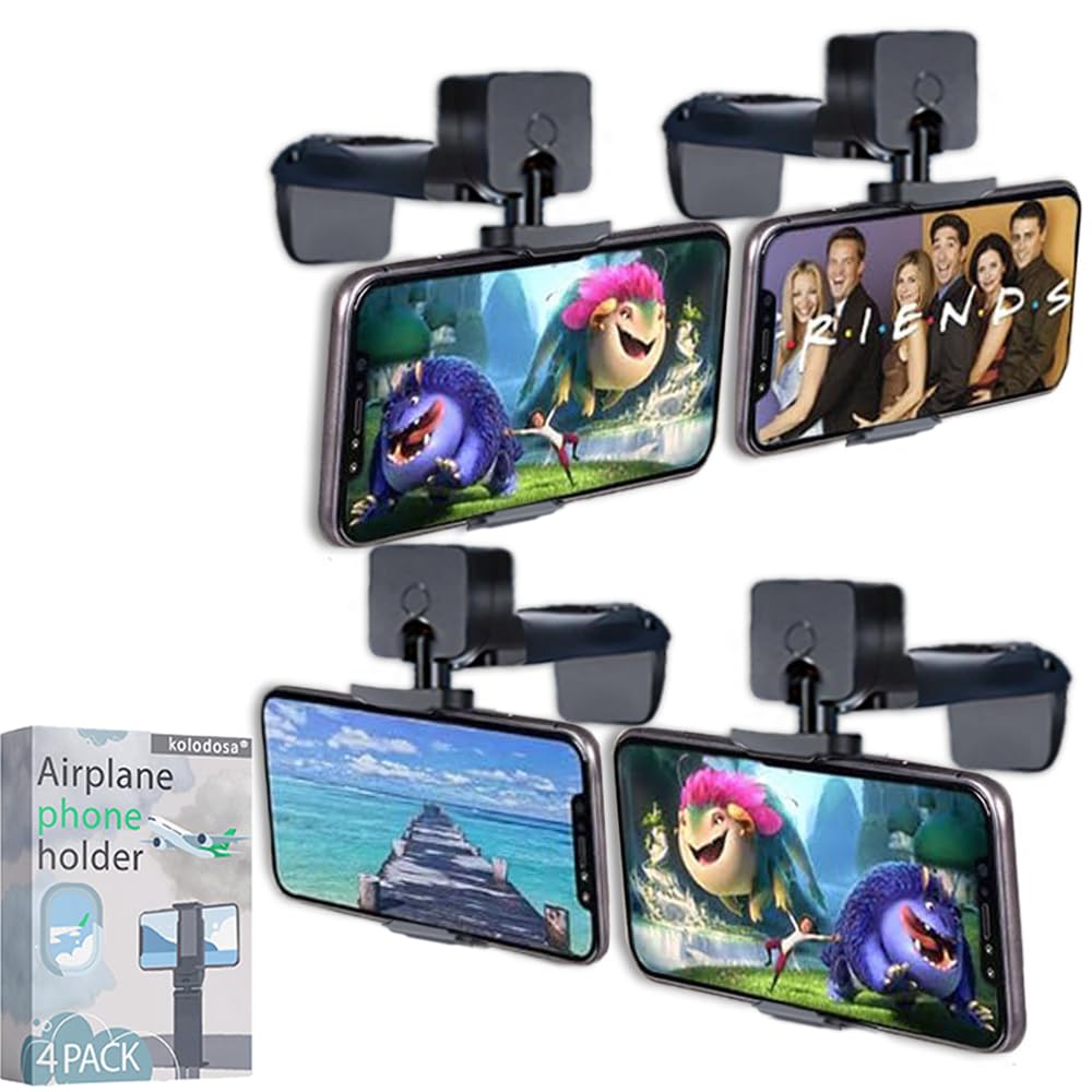 Kolodosa 4 Pack Airplane Phone Holder Travel Essentials Accessories Cruise Car Mount Cell Stand Air Plane Table Seat Desk Flight