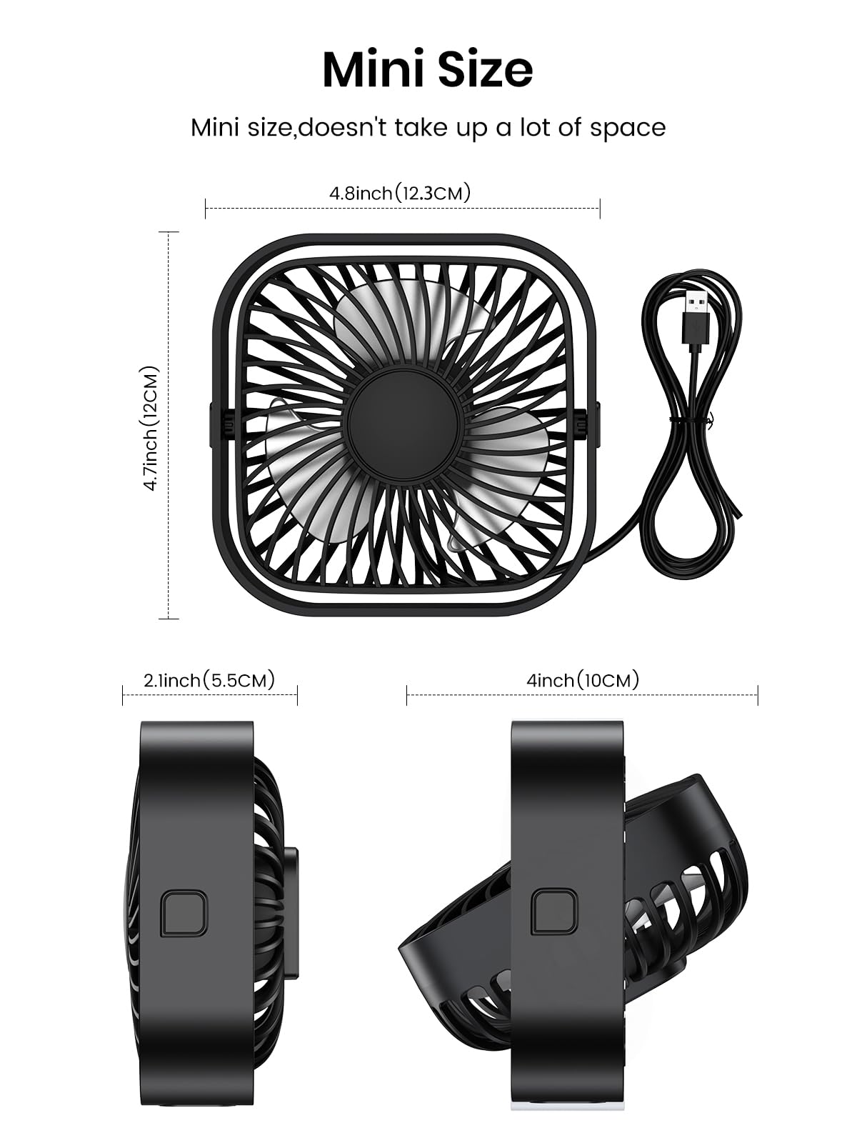 Topk Usb Desk Fan 2Pack Mini Personal Fan Portable, Strong Airflow & Quiet Operation, Usb Powered, Three Speed Wind Small Usb Fa
