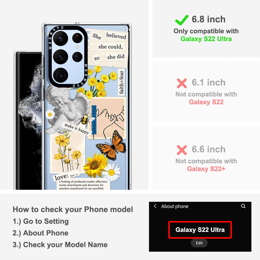 MOSNOVO Samsung Galaxy S22 Ultra Phone Case Buffertech Shockproof TPU Vintage Collage Art