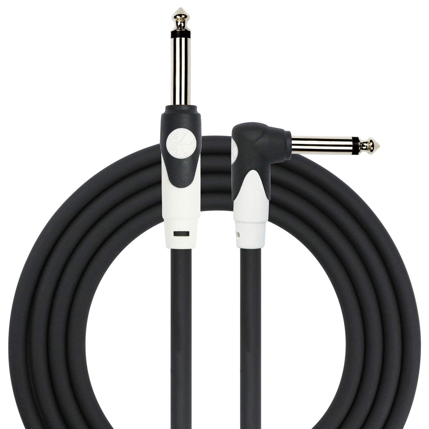 Kirlin Cable Lgi 202 10/Bk 10 Feet Straight To Right Angle 1/4 Inch Plug Lightgear Instrument Cable With Black Pvc Jacket