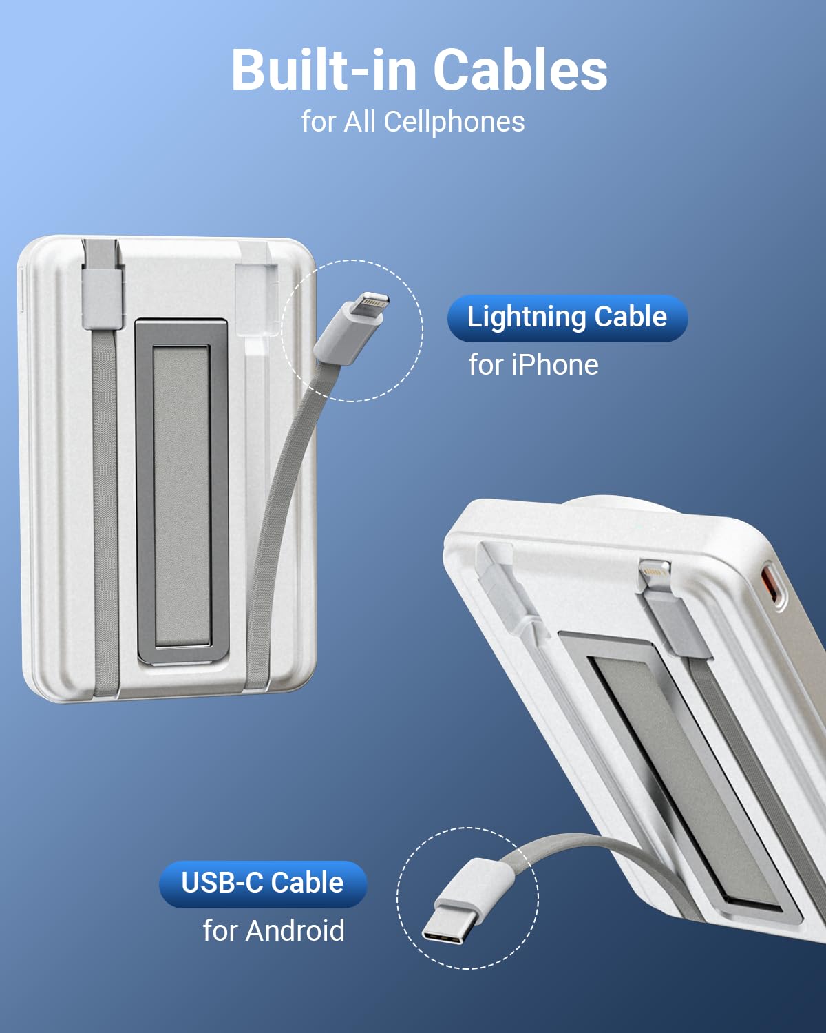 Eazpower For Magsafe Power Bank 10000Mah, Magnetic Wireless Battery Pack With Stand And Cables, Pd 20W Fast Charging Portable Ch