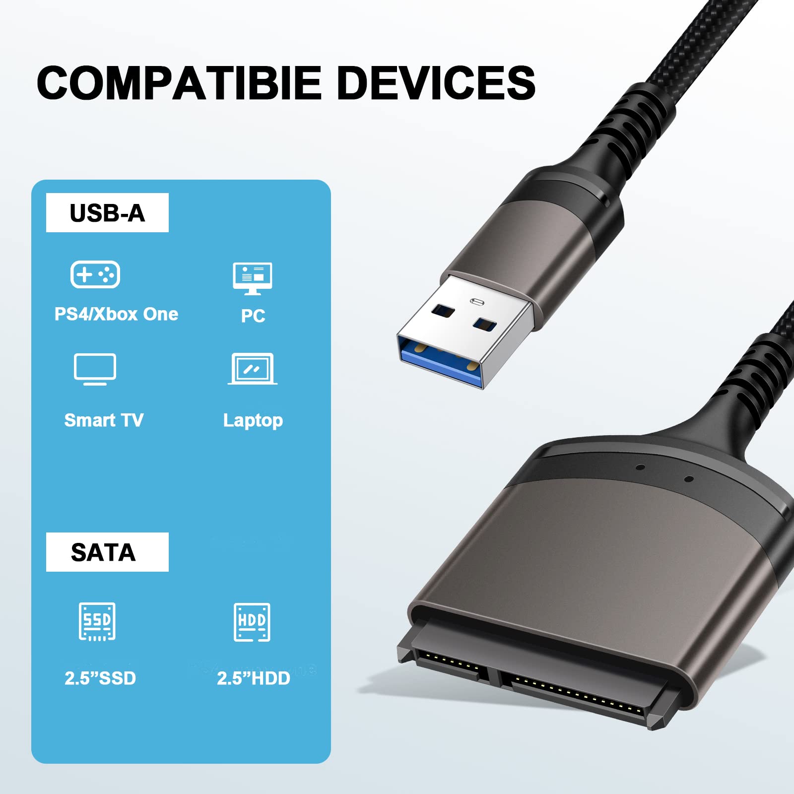 Ulxuuun Sata To Usb Adapter Cable, Usb 3.0 To Sata Iii Hard Drive Adapter For 2.5'' Ssd/Hdd Data Transfer, Support Uasp   9 Inch