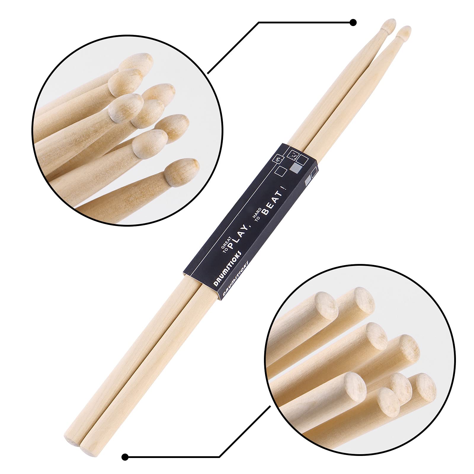 Oieton 2 Pairs Drum Sticks 5A Classic Maple Wood Drumsticks Wood Tip Drumstick For Adults Kids And Beginners
