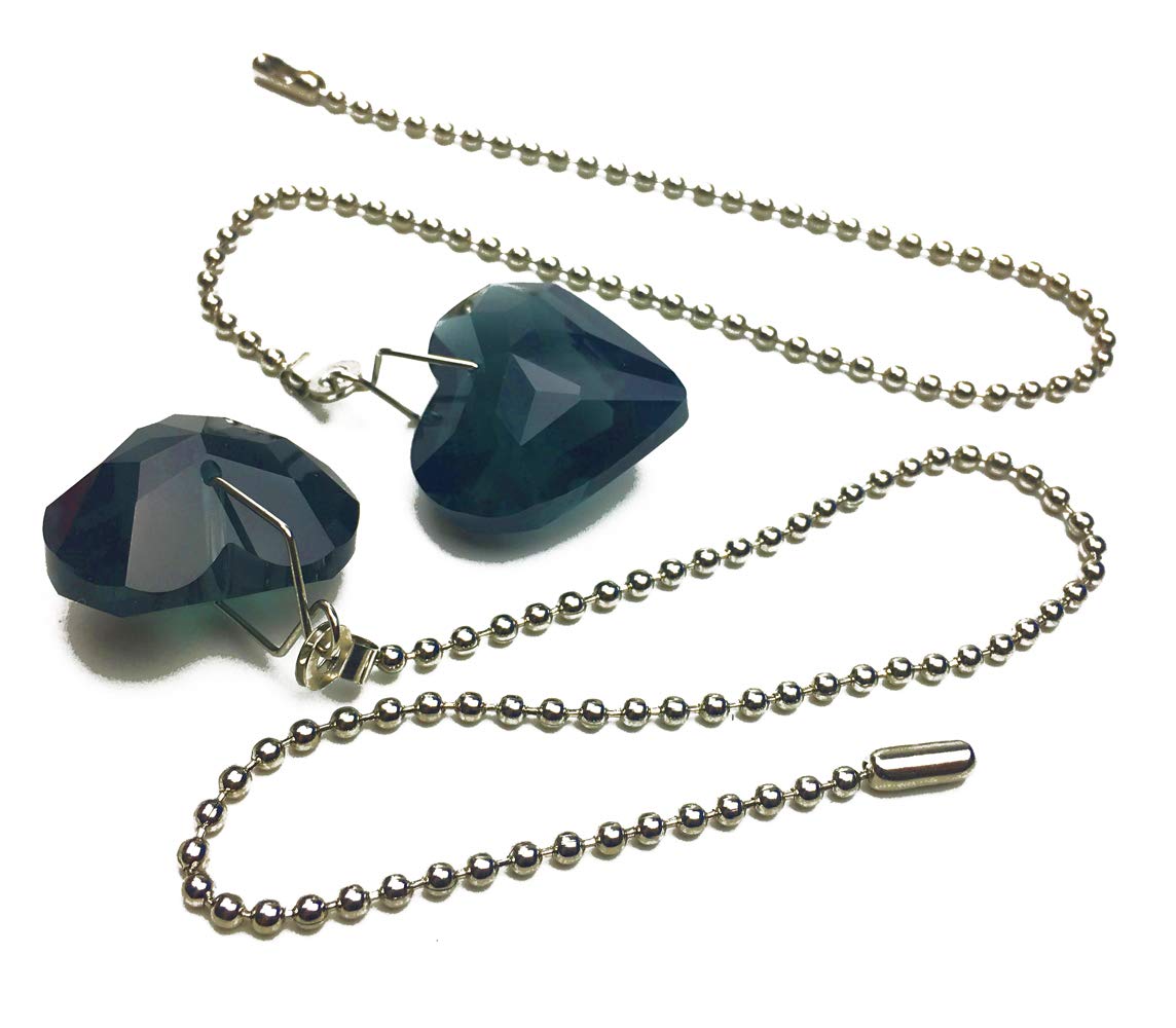 Hyamass 2Pcs Crystal Heart Prisms Pendant Ceiling Fan Pull Chain Extender With Ball Chain Connector (Black)
