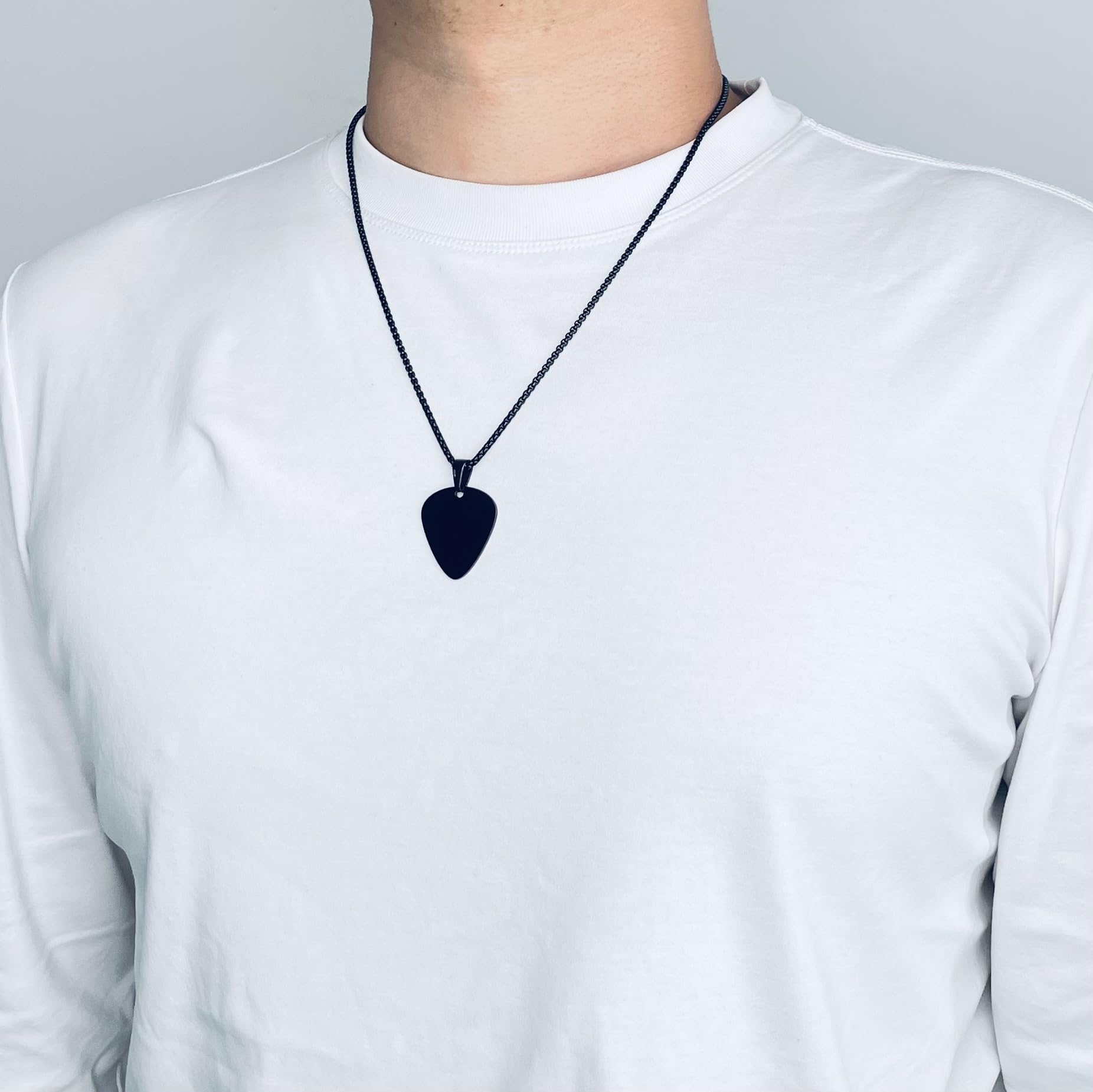 Vicima Guitar Pick Necklace For Men Women Guitar Pendant 24 Inches Stainless Steel Chain, Black