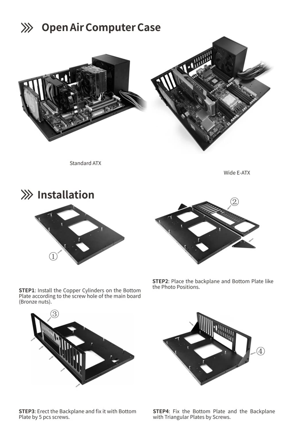Alamengda Diy Gaming Computer Case, Atx Open Chassis Case Rack For E Atx/Atx/M Atx/Itx Motherboards, Widely Body Heat Dissipatio