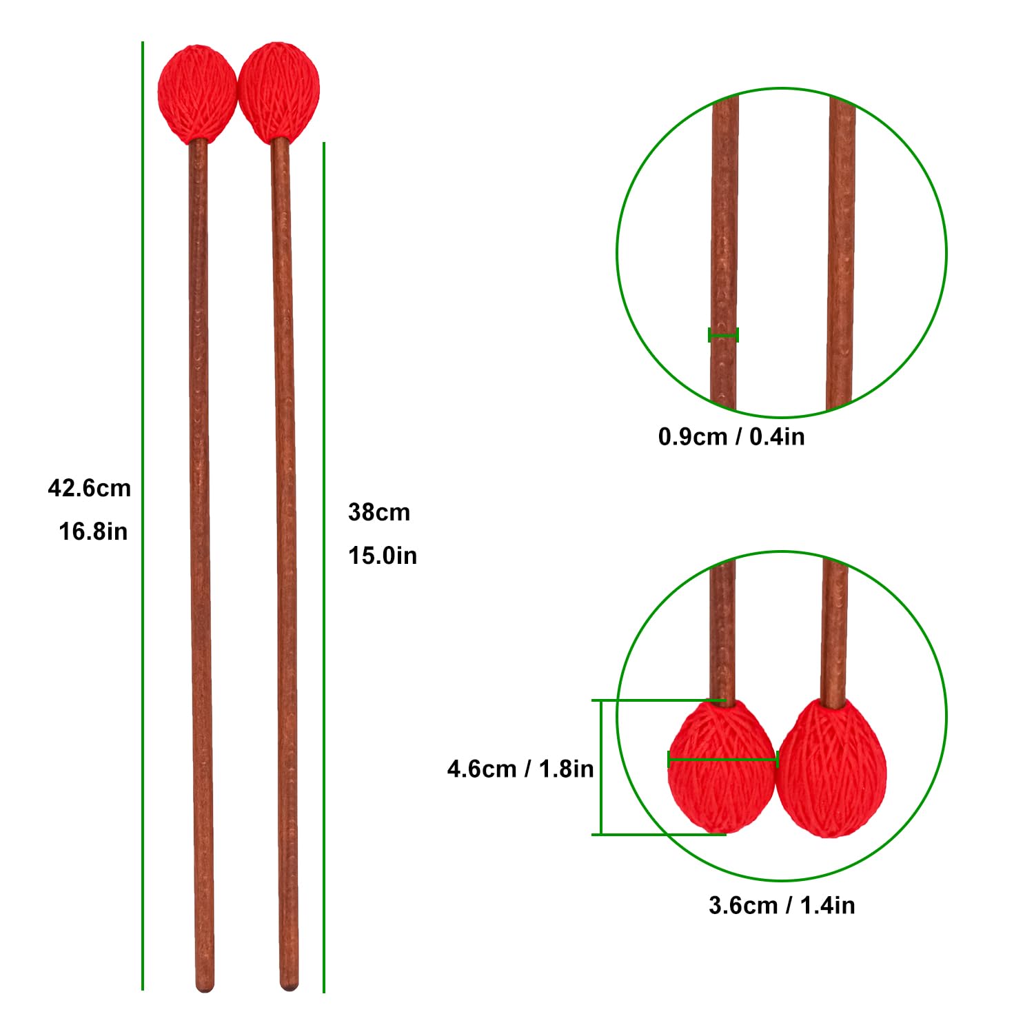 Geytetqi 2 Pair Red Marimba Mallets   Professional Marimba Mallets Set With Yarn Mallets And Birch Handle,Medium Hard Mallets, I