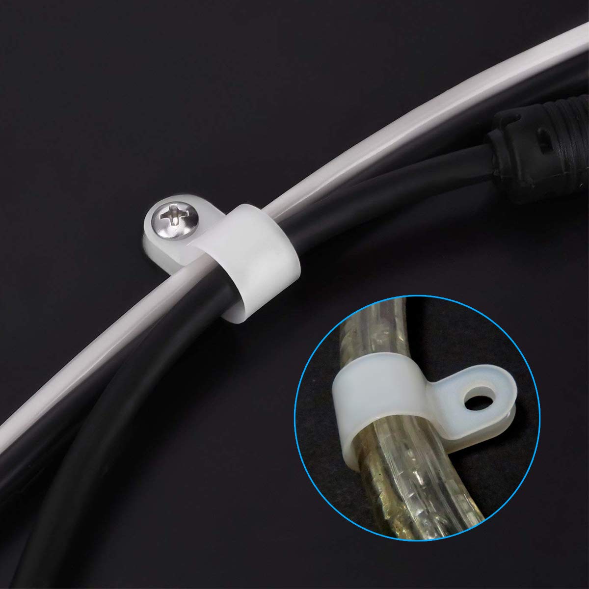 Lokman 50 Pack 1/4 Inch Rope Light P Style Mounting Clips With Compatible Stainless Steel Pan Head Phillips Screws