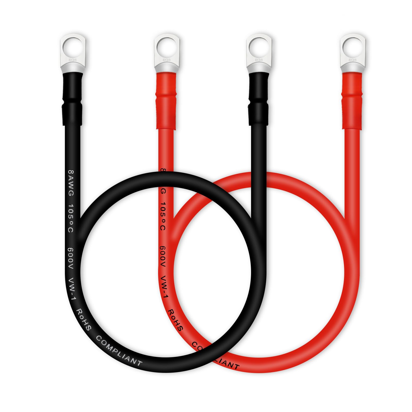 QIATOL Battery Cable, 8 AWG Battery Cables with Terminals, 2PCS Copper Battery Cables(18inch).