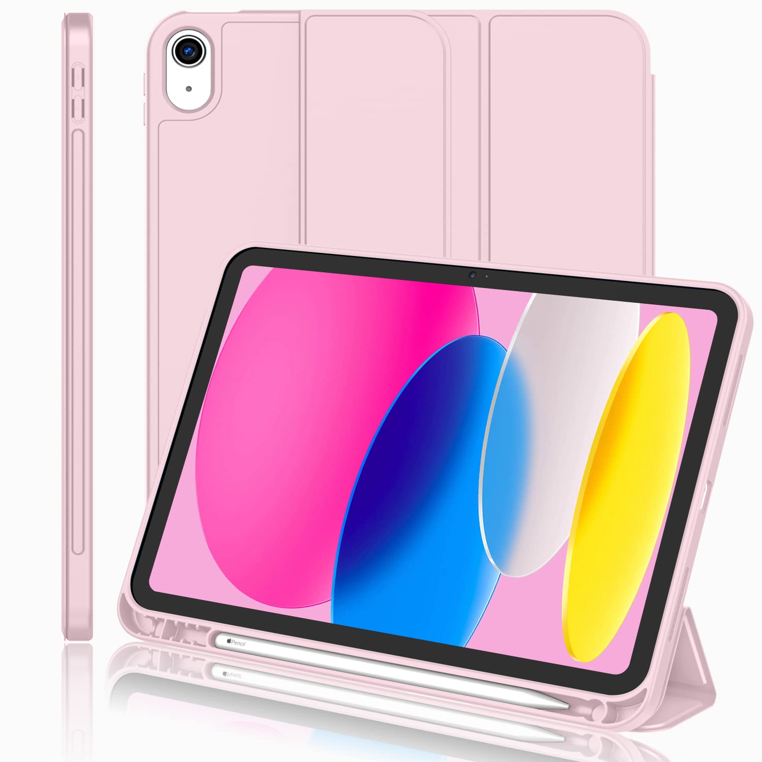 Imieet New Ipad (A16) 11Th Generation Case 11 Inch 2025, Ipad 10Th Generation Case 2022 10.9 Inch With Pencil Holder, Trifold Stand Smart Cover With Soft Tpu Back,Auto Wake/Sleep(Pink)